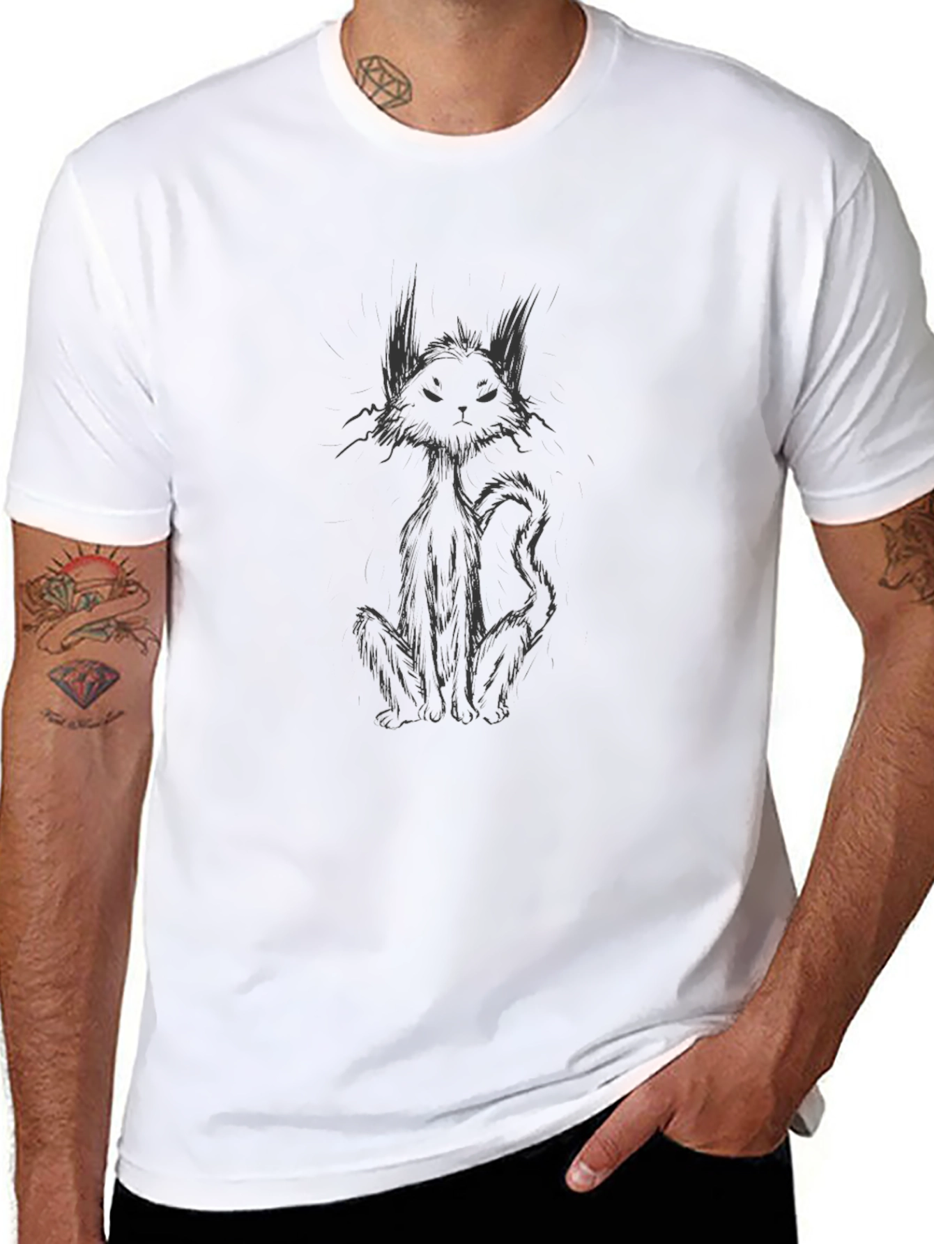 Black Cat Graphic Tee - Mens Stylish Casual T-Shirt