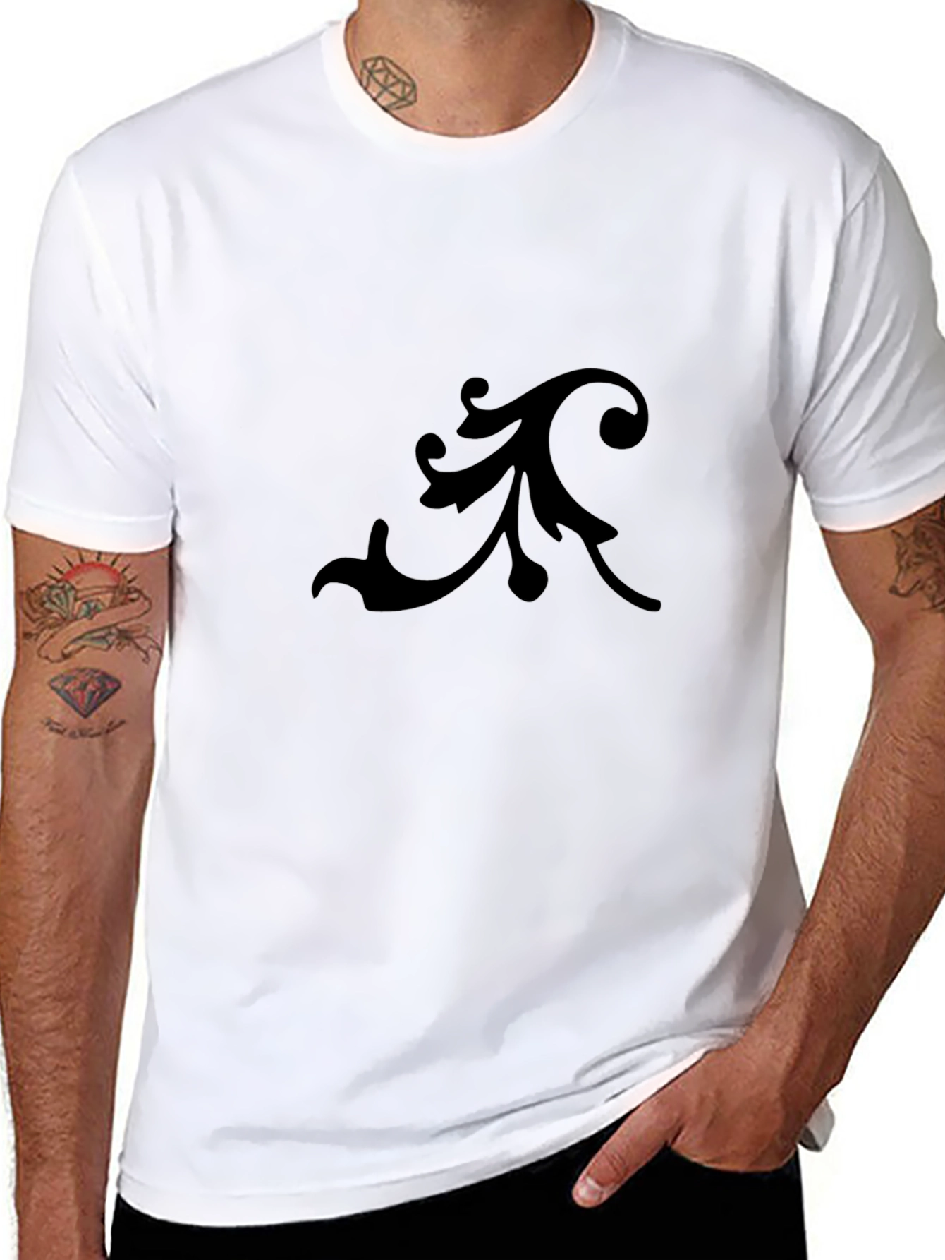 Elegant Black Tee with Floral Design