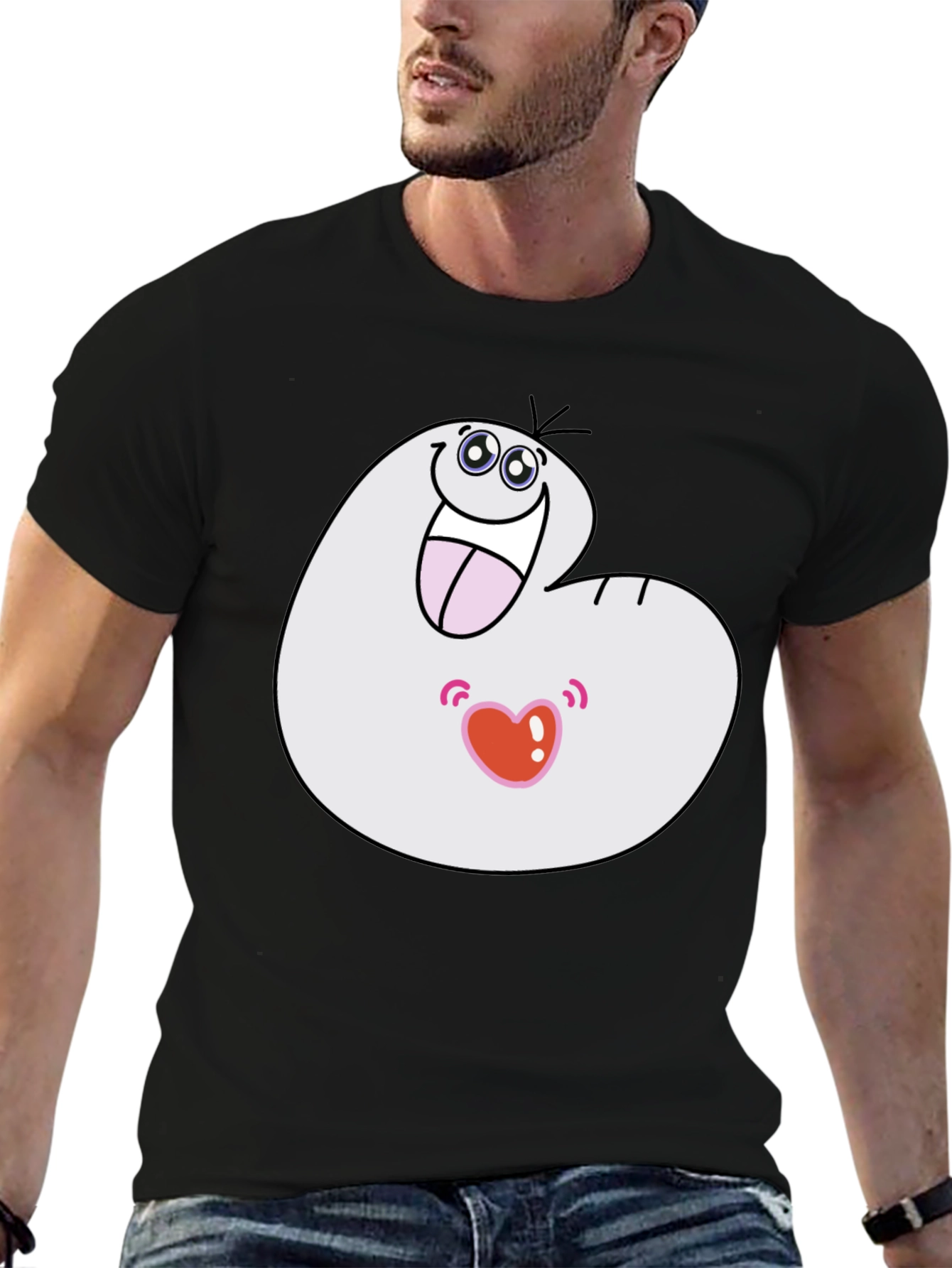 Funny Cartoon Character Graphic T-Shirt - Black