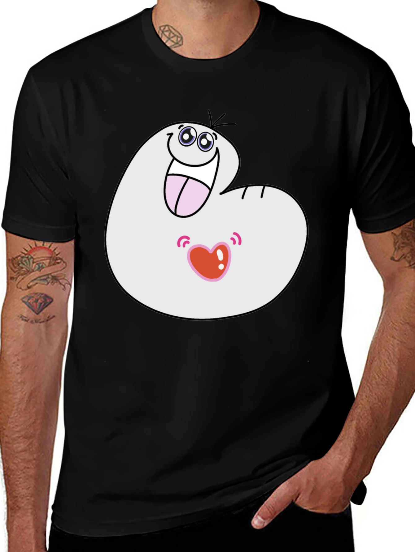 Funny Cartoon Character Graphic T-Shirt - Black