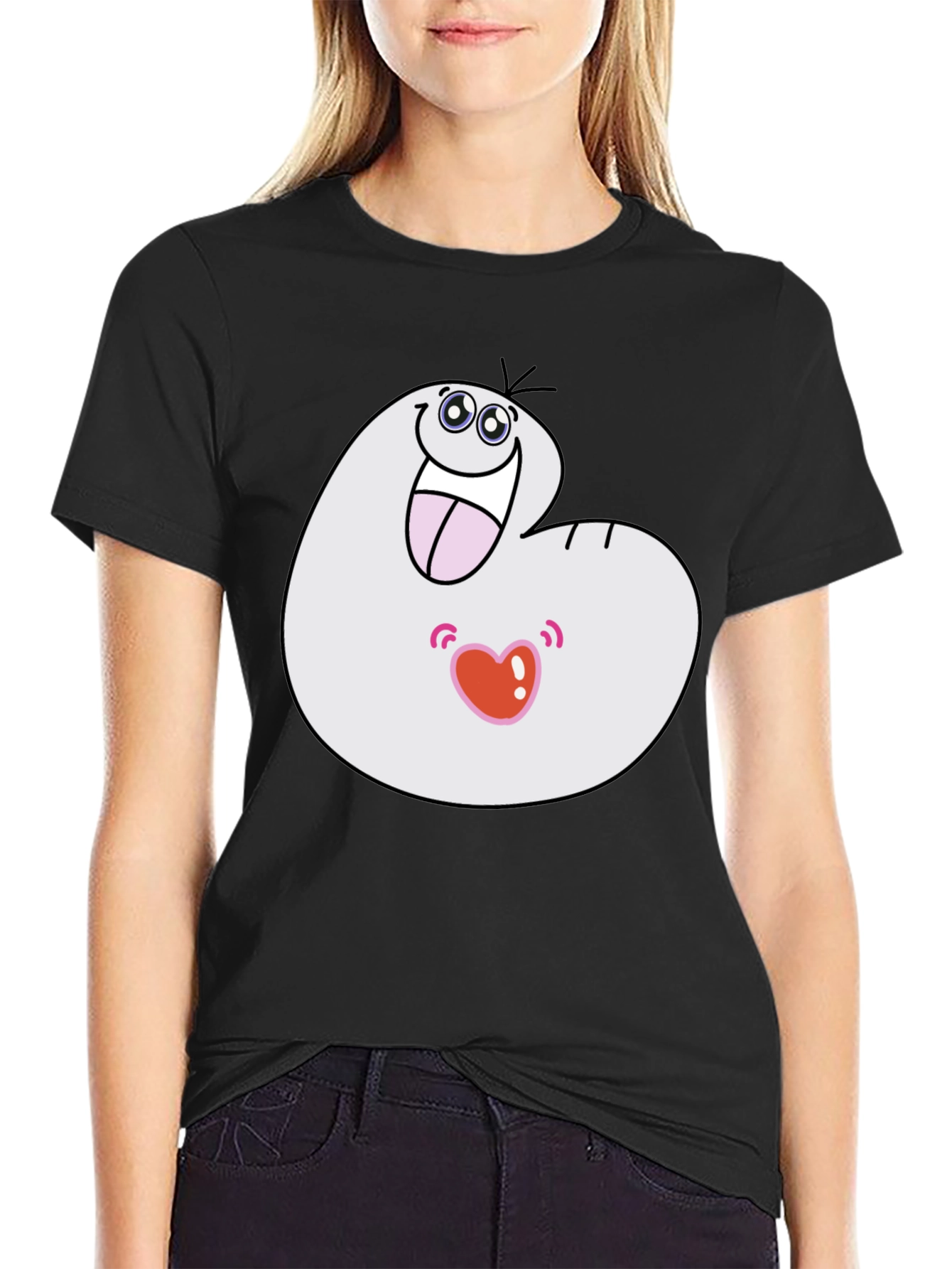 Funny Cartoon Character Graphic T-Shirt - Black