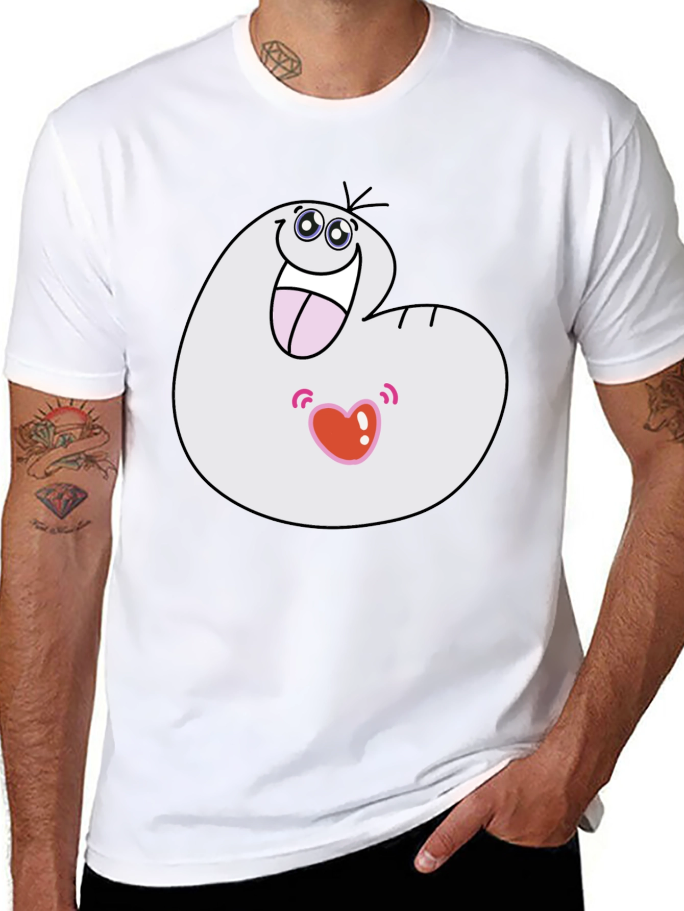 Funny Cartoon Character Graphic T-Shirt - Black