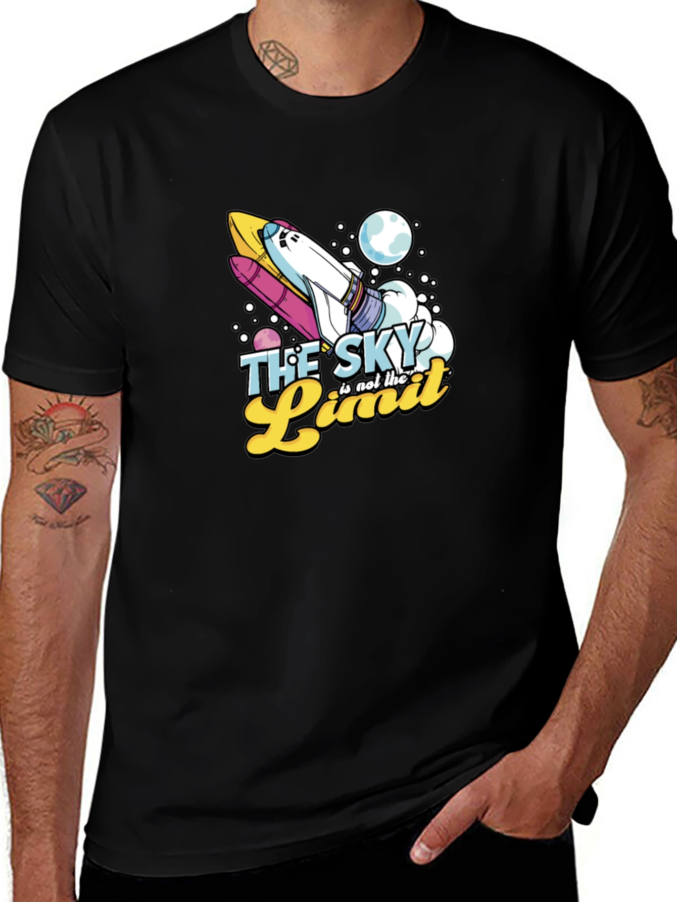 Skys the Limit Space Rocket Graphic T-Shirt