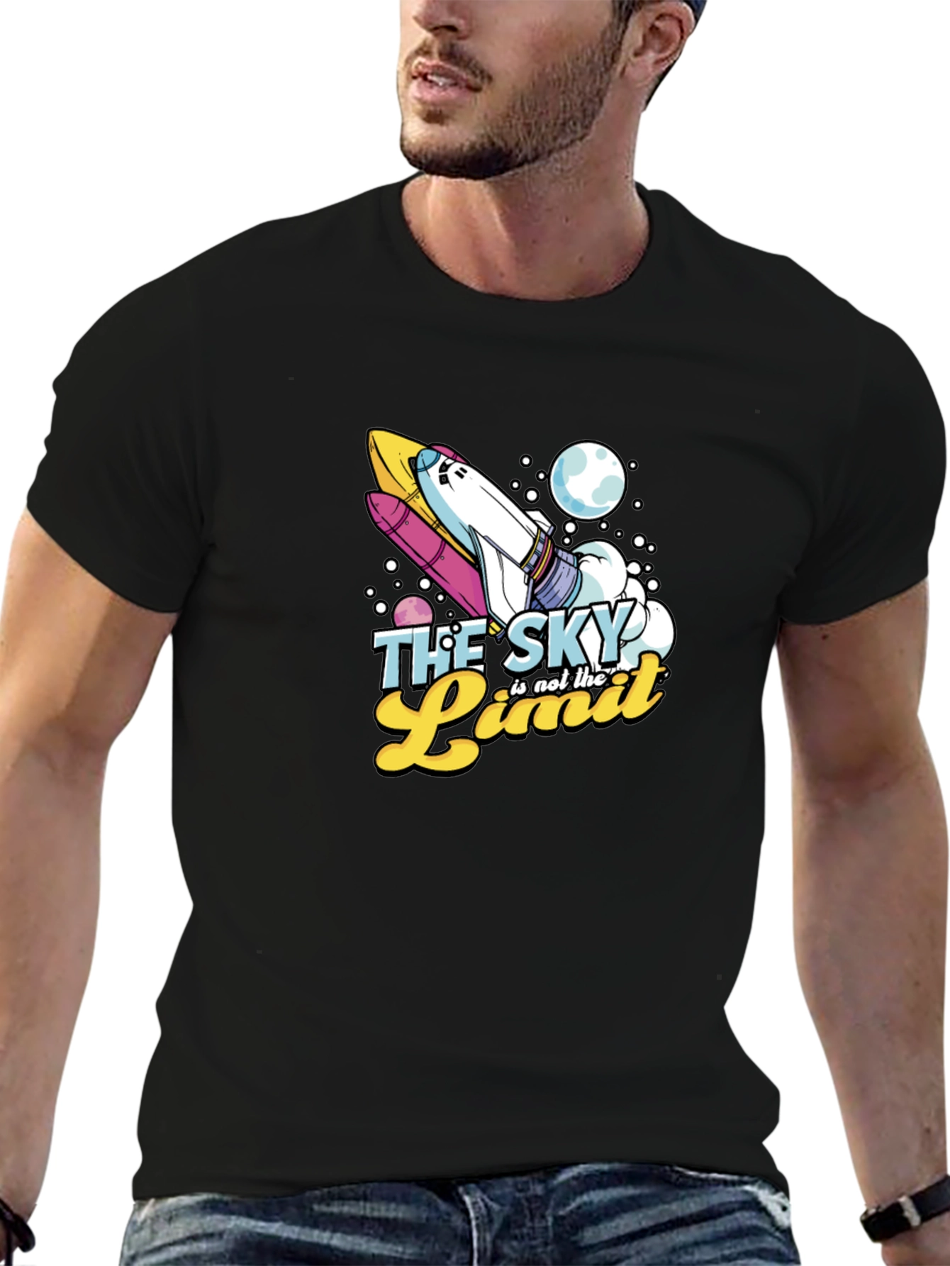 Skys the Limit Space Rocket Graphic T-Shirt