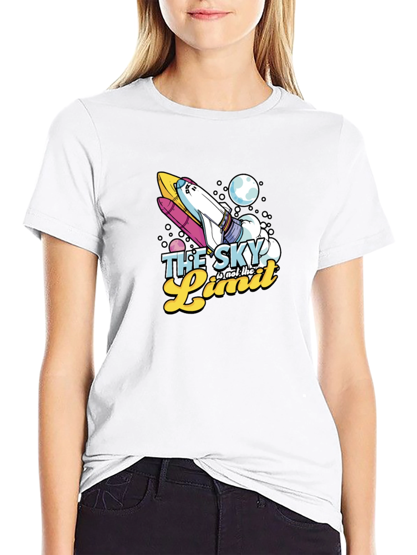 Skys the Limit Space Rocket Graphic T-Shirt