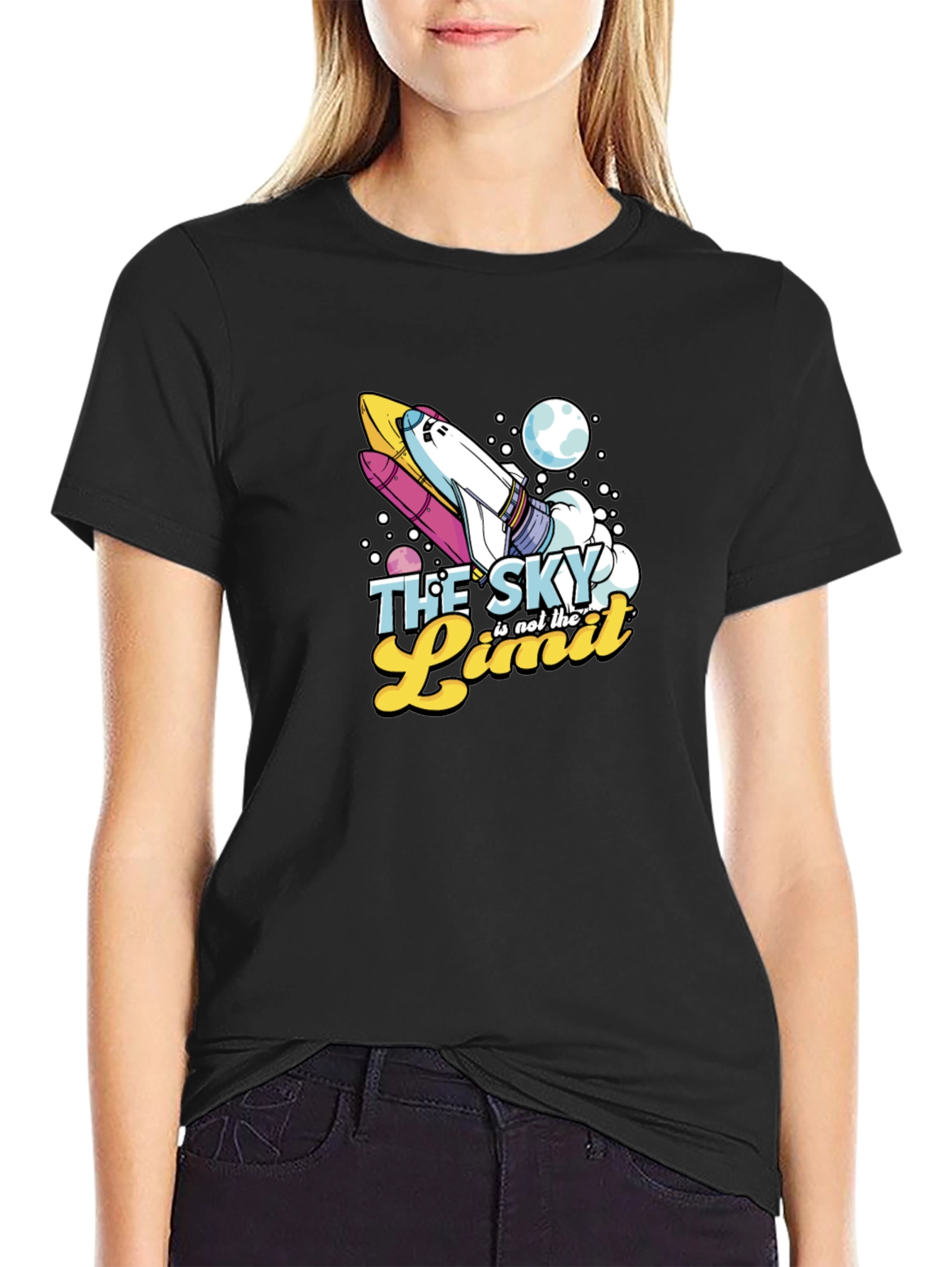 Skys the Limit Space Rocket Graphic T-Shirt