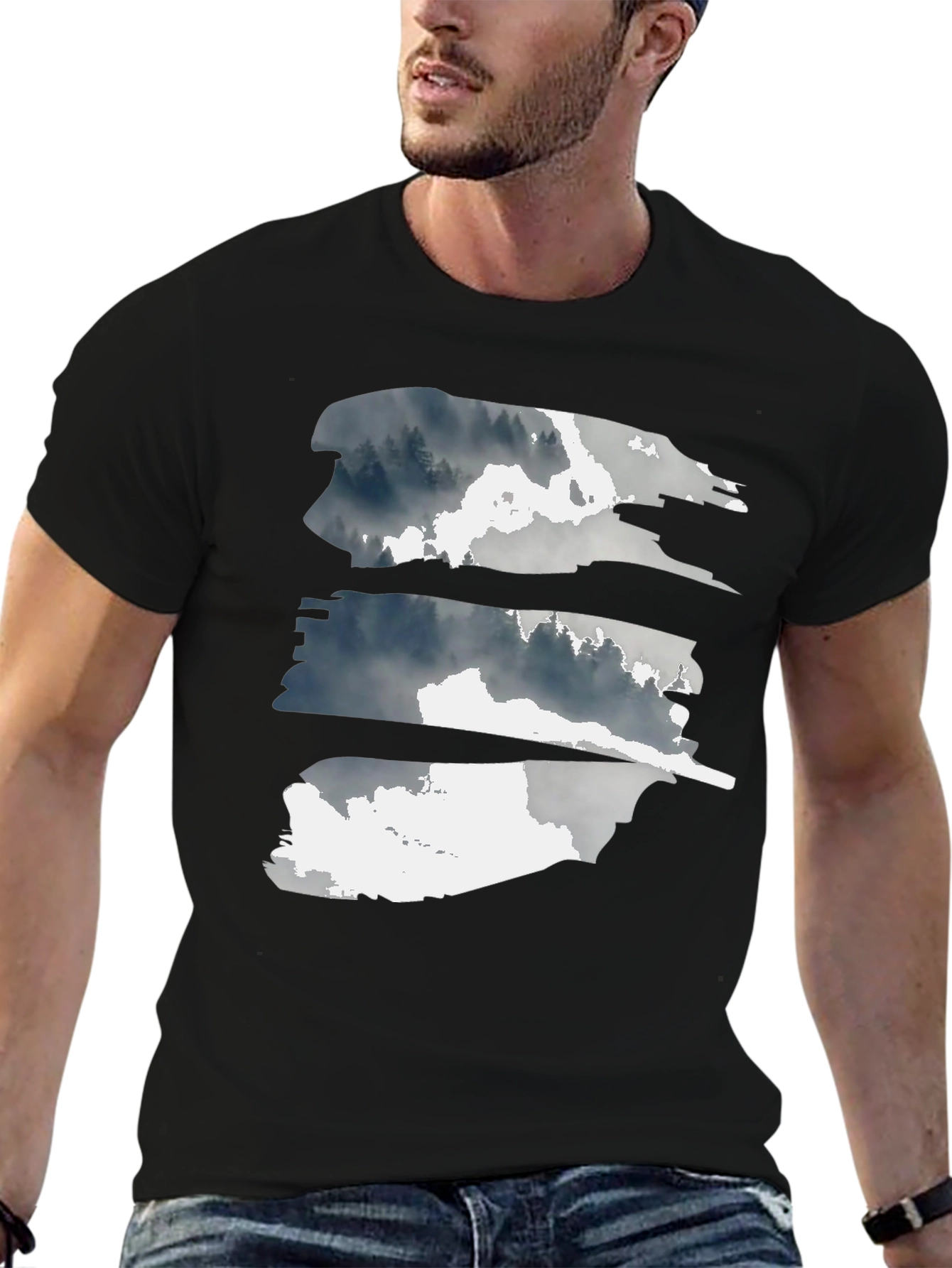 Abstract Forest Graphic Tee - Black Cotton T-Shirt