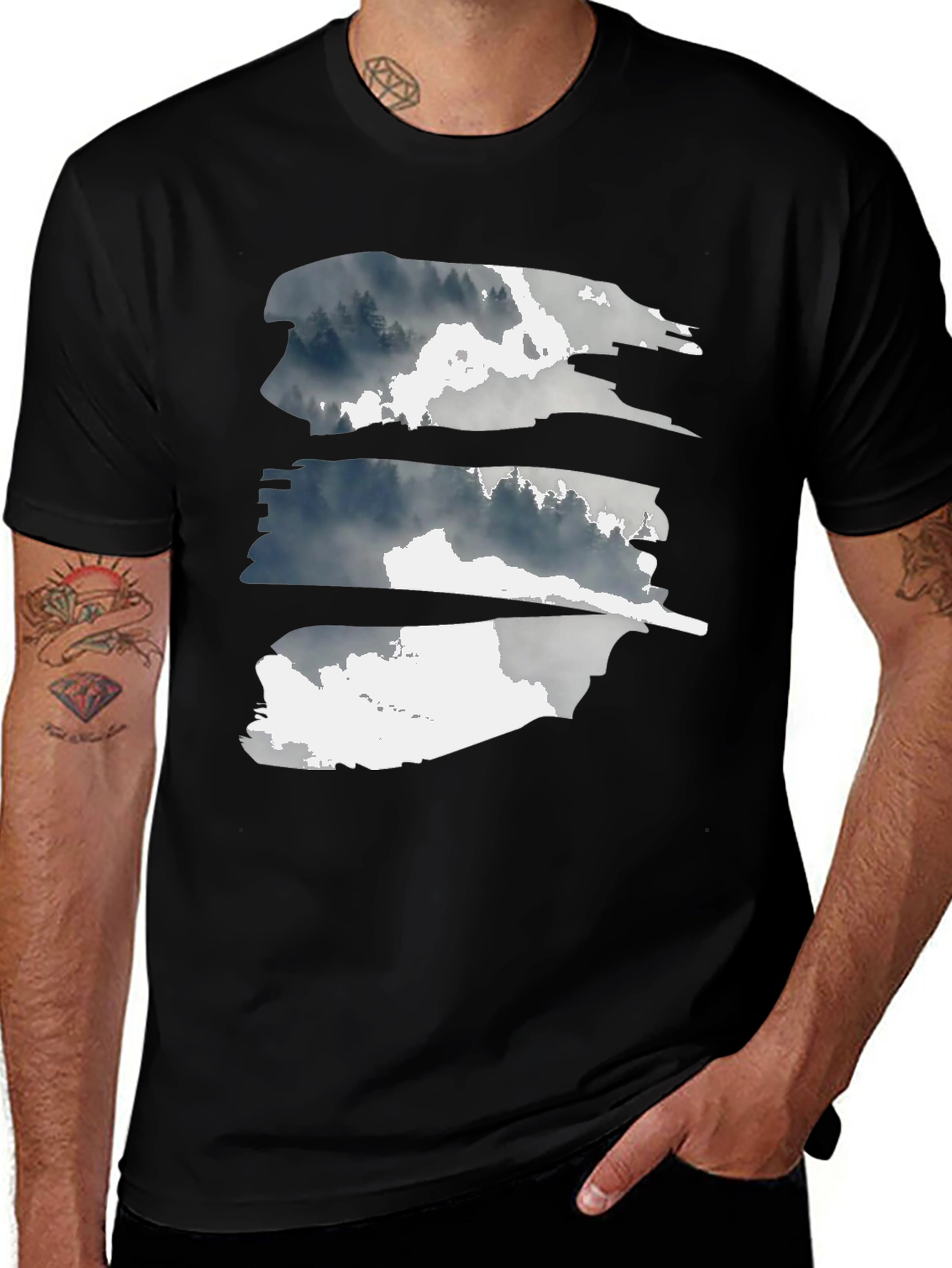 Abstract Forest Graphic Tee - Black Cotton T-Shirt