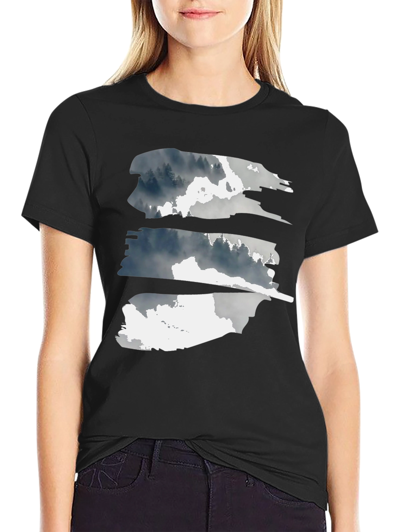 Abstract Forest Graphic Tee - Black Cotton T-Shirt