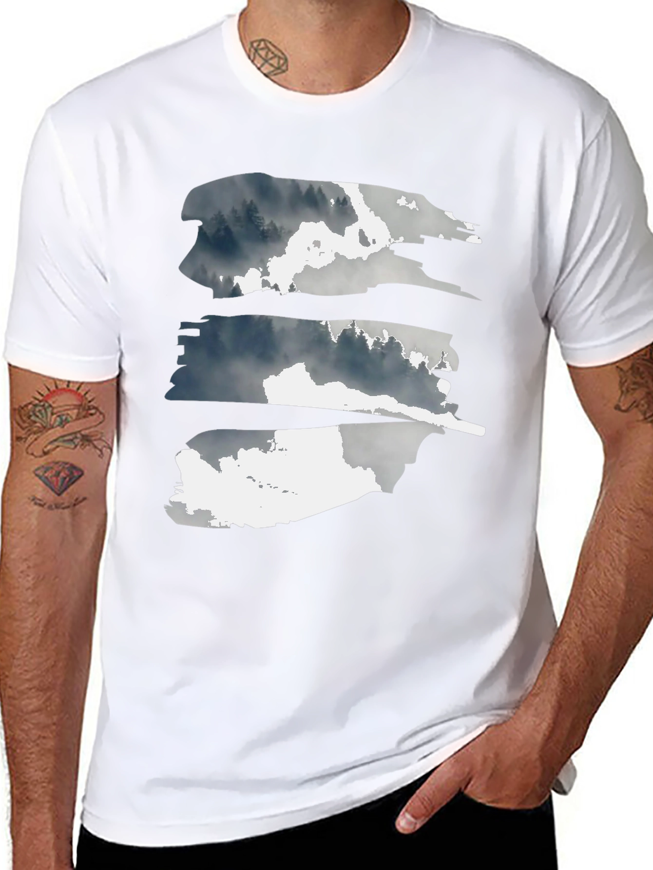Abstract Forest Graphic Tee - Black Cotton T-Shirt