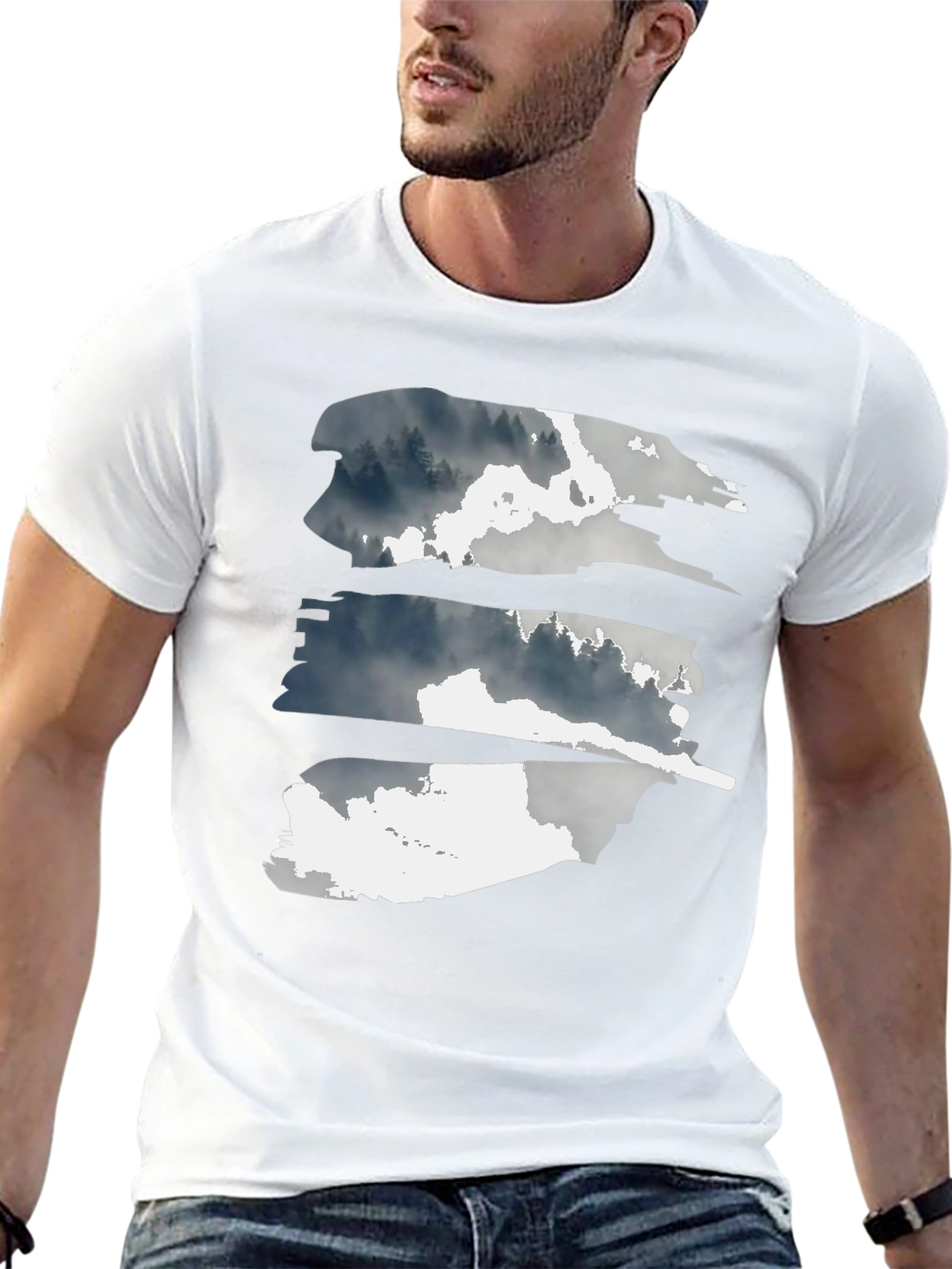 Abstract Forest Graphic Tee - Black Cotton T-Shirt