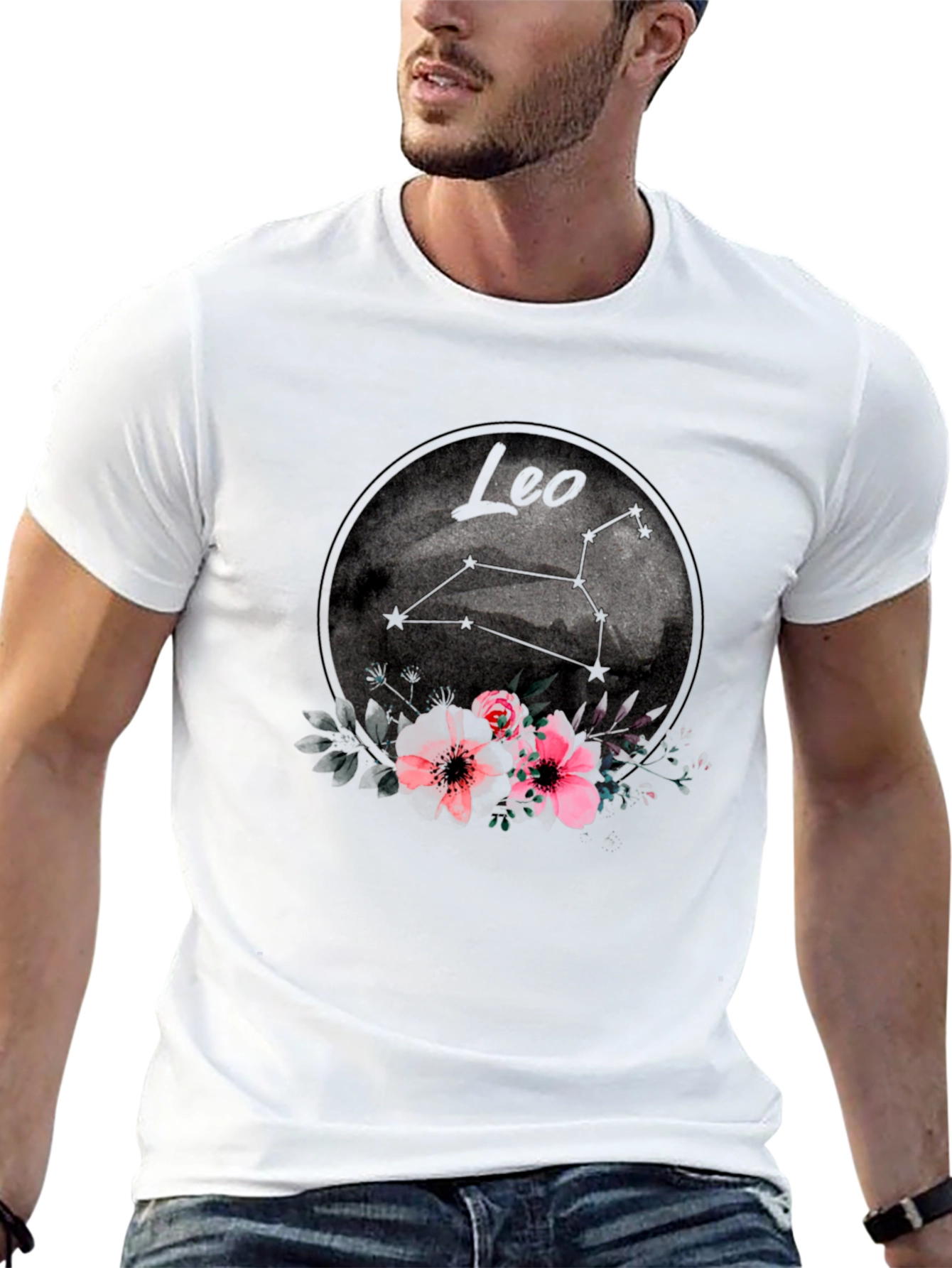 Leo Zodiac Sign Floral Graphic T-Shirt