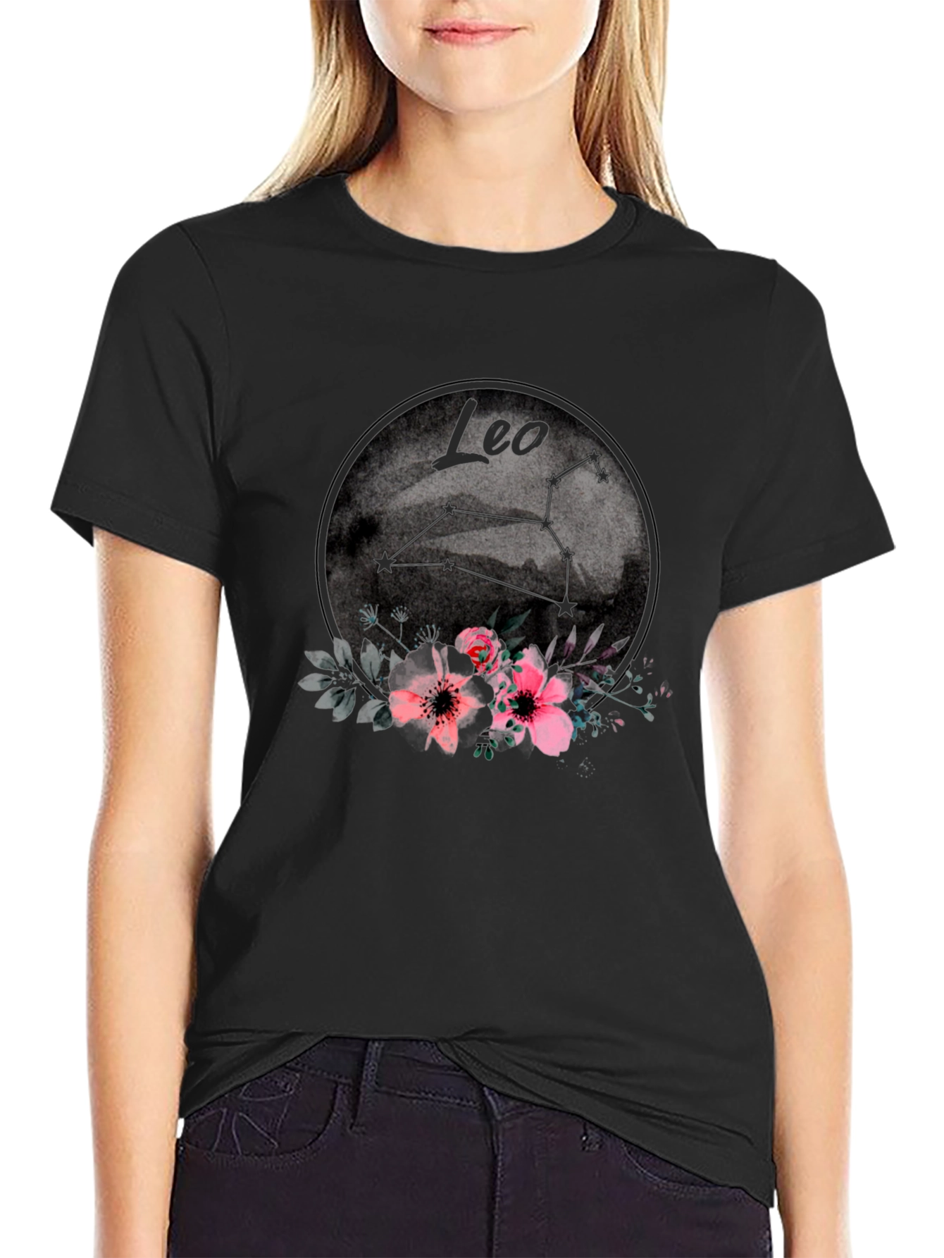 Leo Zodiac Sign Floral Graphic T-Shirt