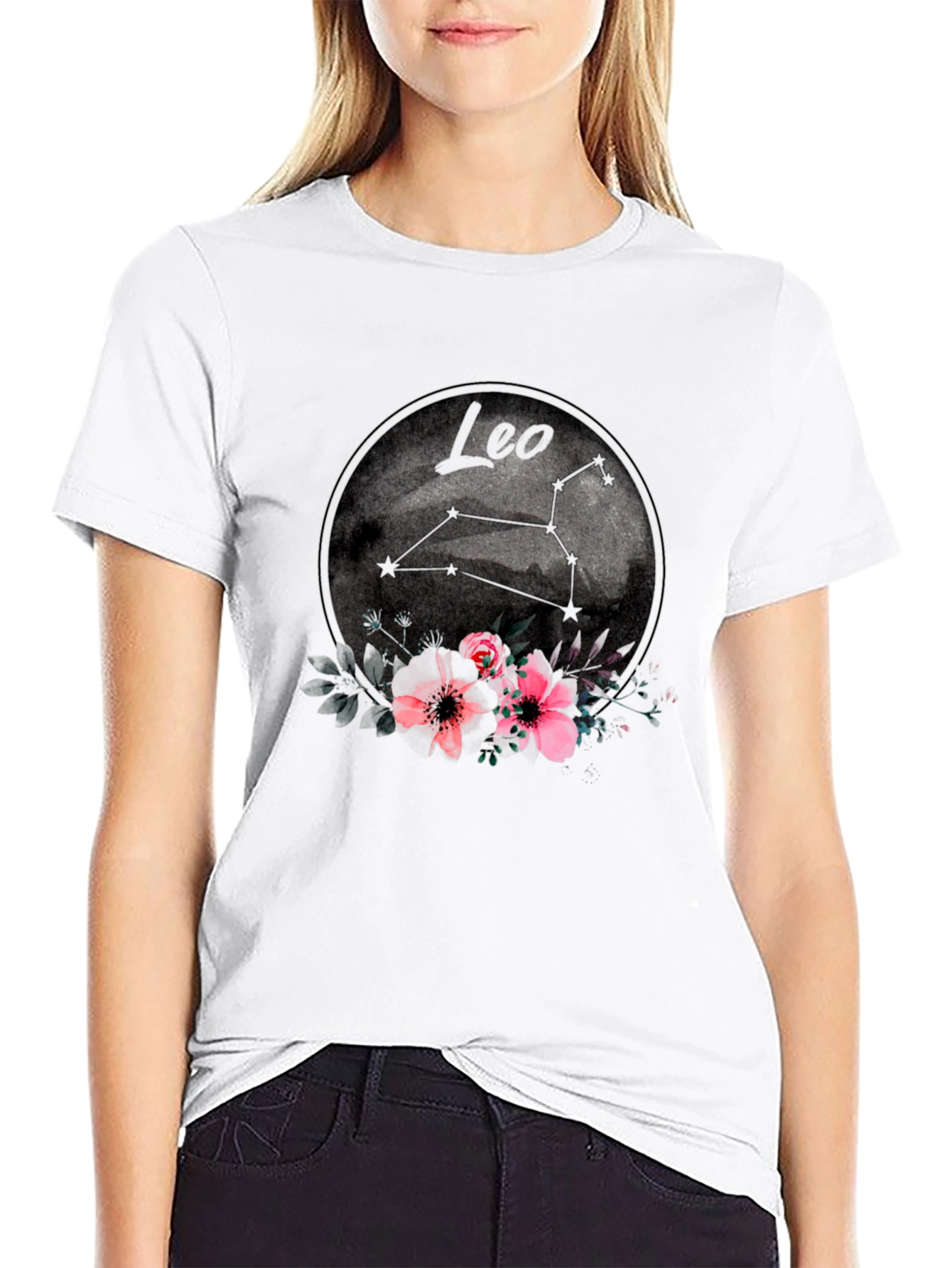 Leo Zodiac Sign Floral Graphic T-Shirt
