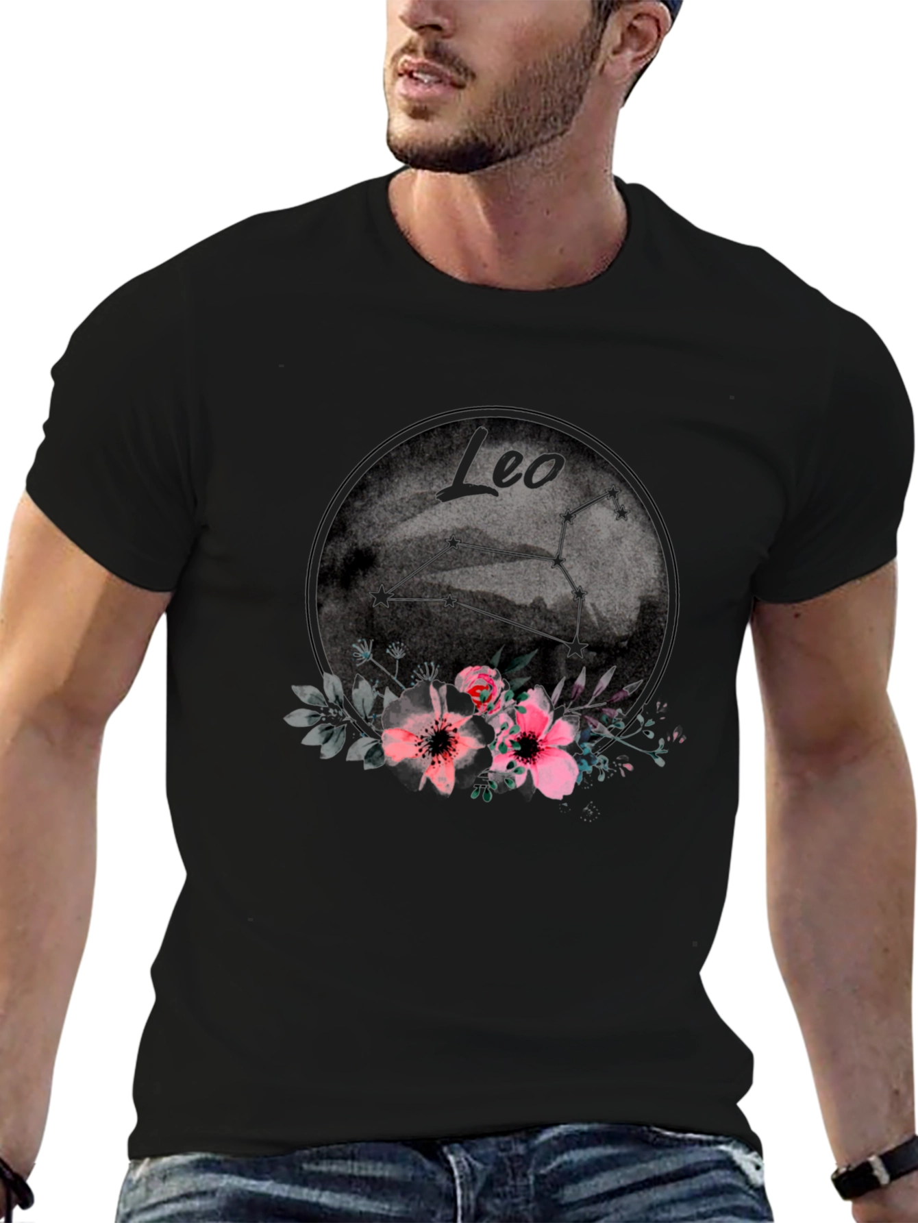 Leo Zodiac Sign Floral Graphic T-Shirt