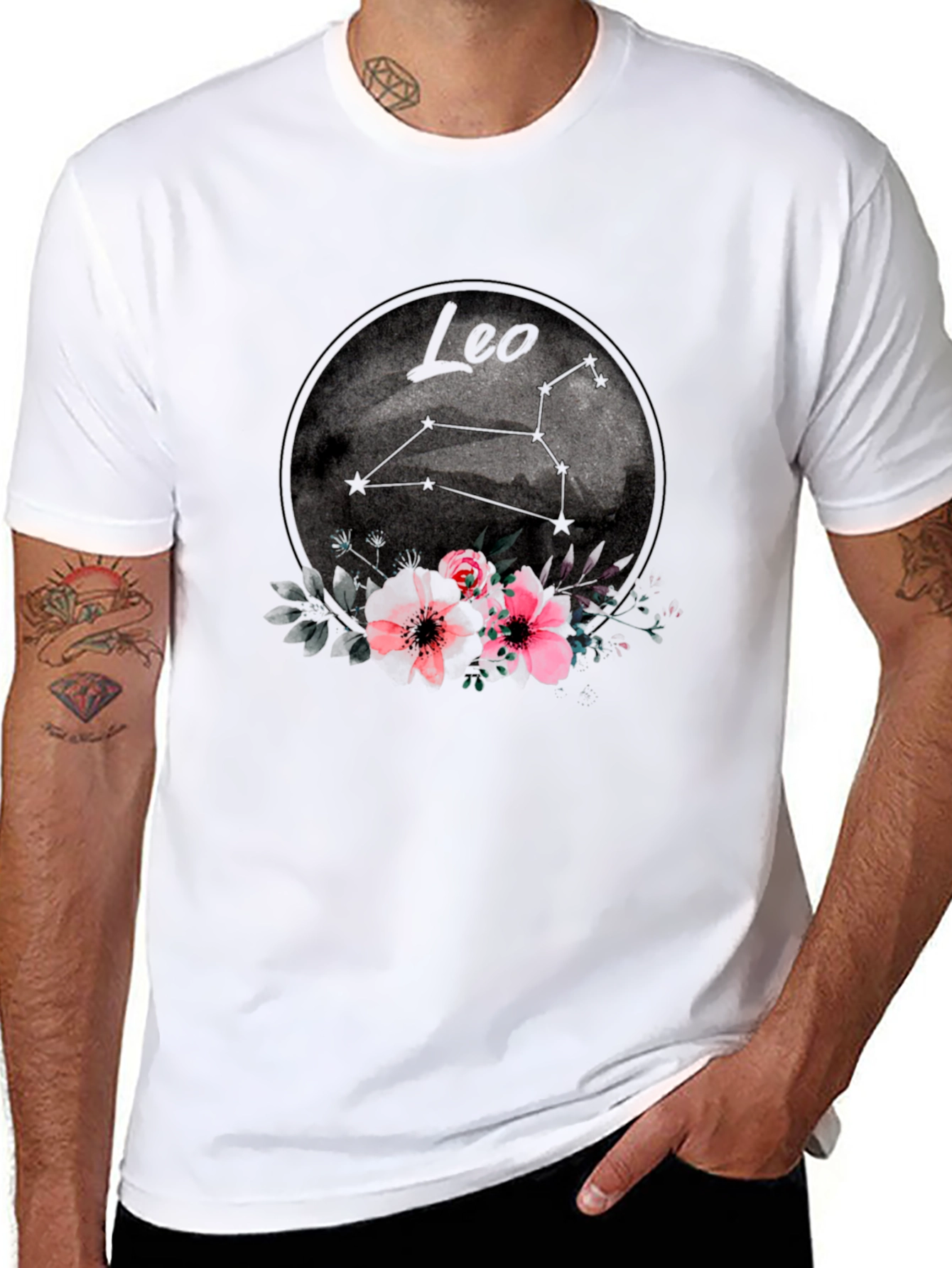 Leo Zodiac Sign Floral Graphic T-Shirt