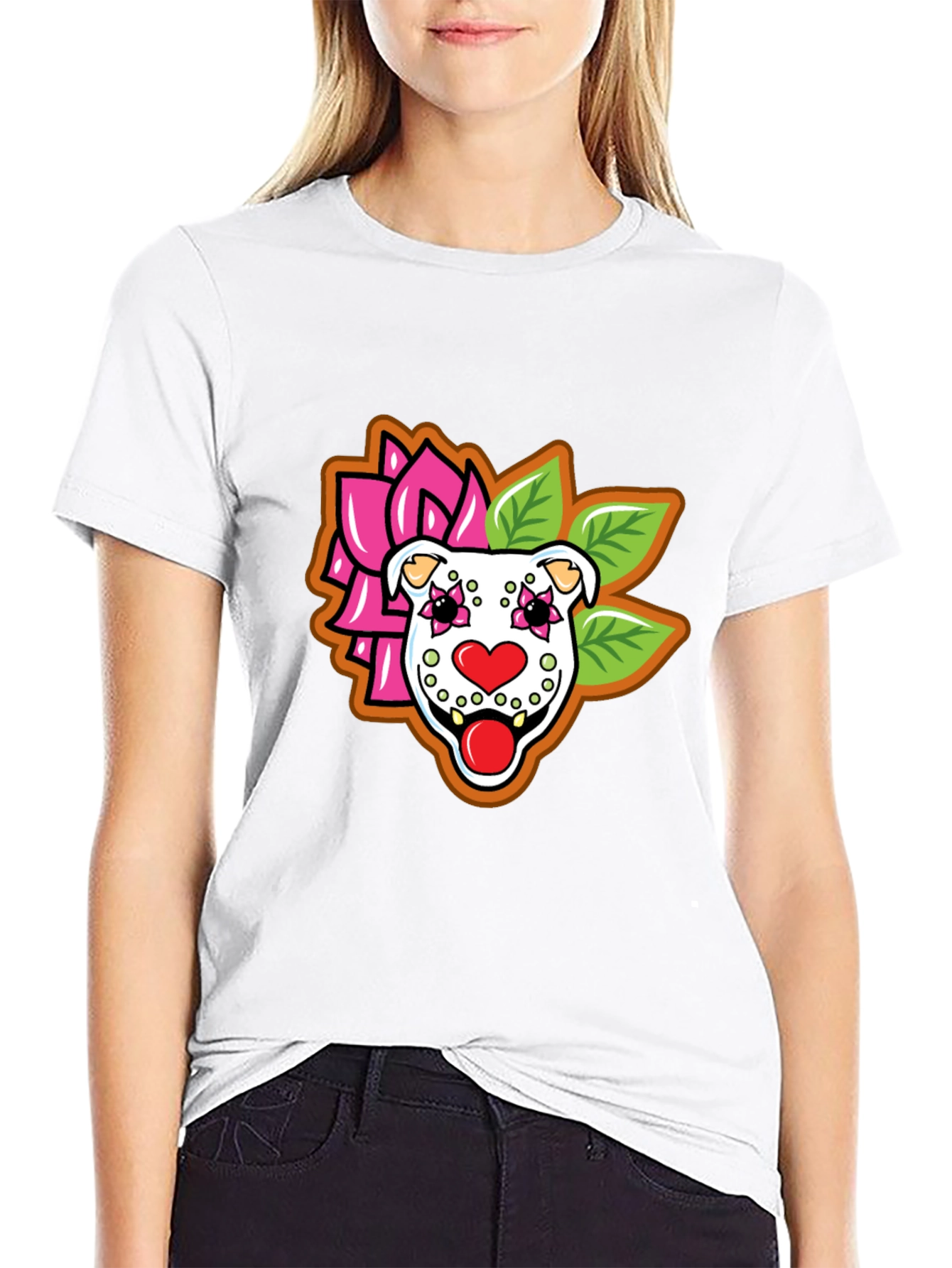 Sugar Skull Pitbull Graphic Tee - Black
