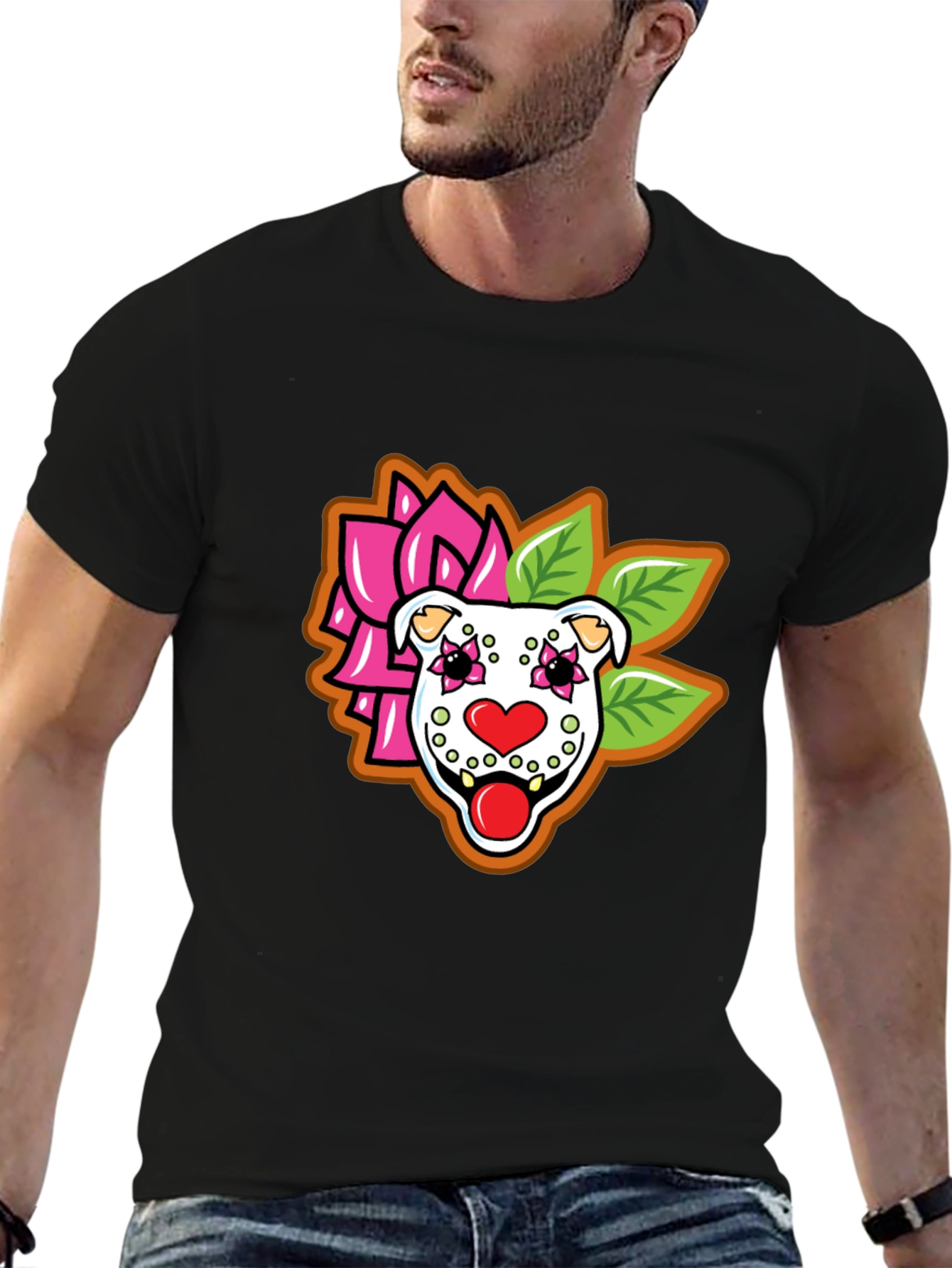Sugar Skull Pitbull Graphic Tee - Black