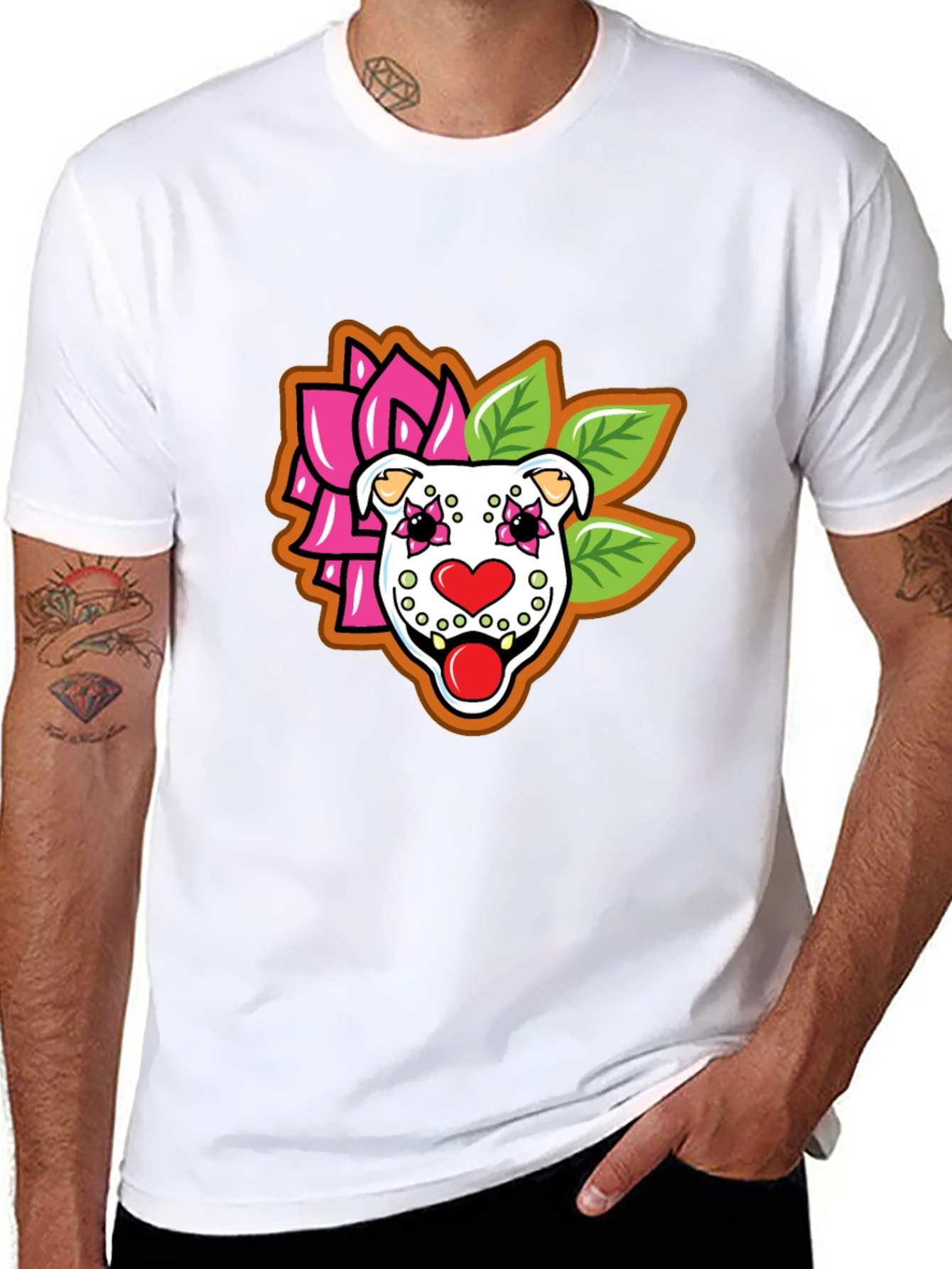 Sugar Skull Pitbull Graphic Tee - Black