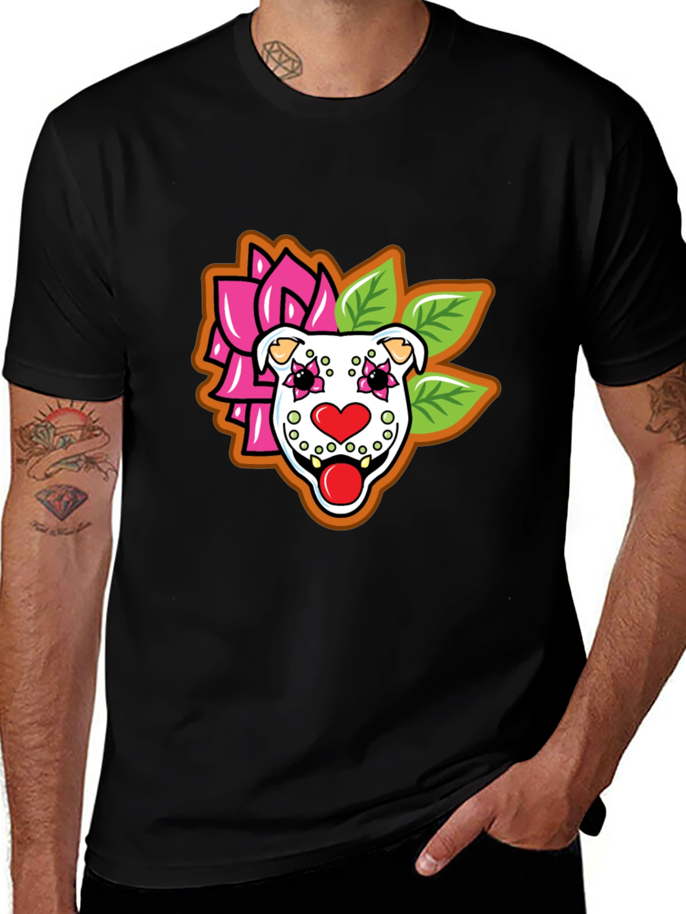 Sugar Skull Pitbull Graphic Tee - Black