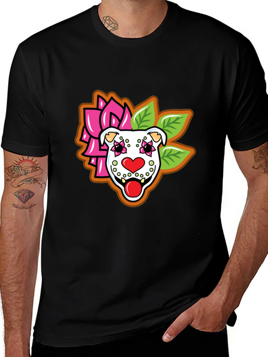 Sugar Skull Pitbull Graphic Tee - Black