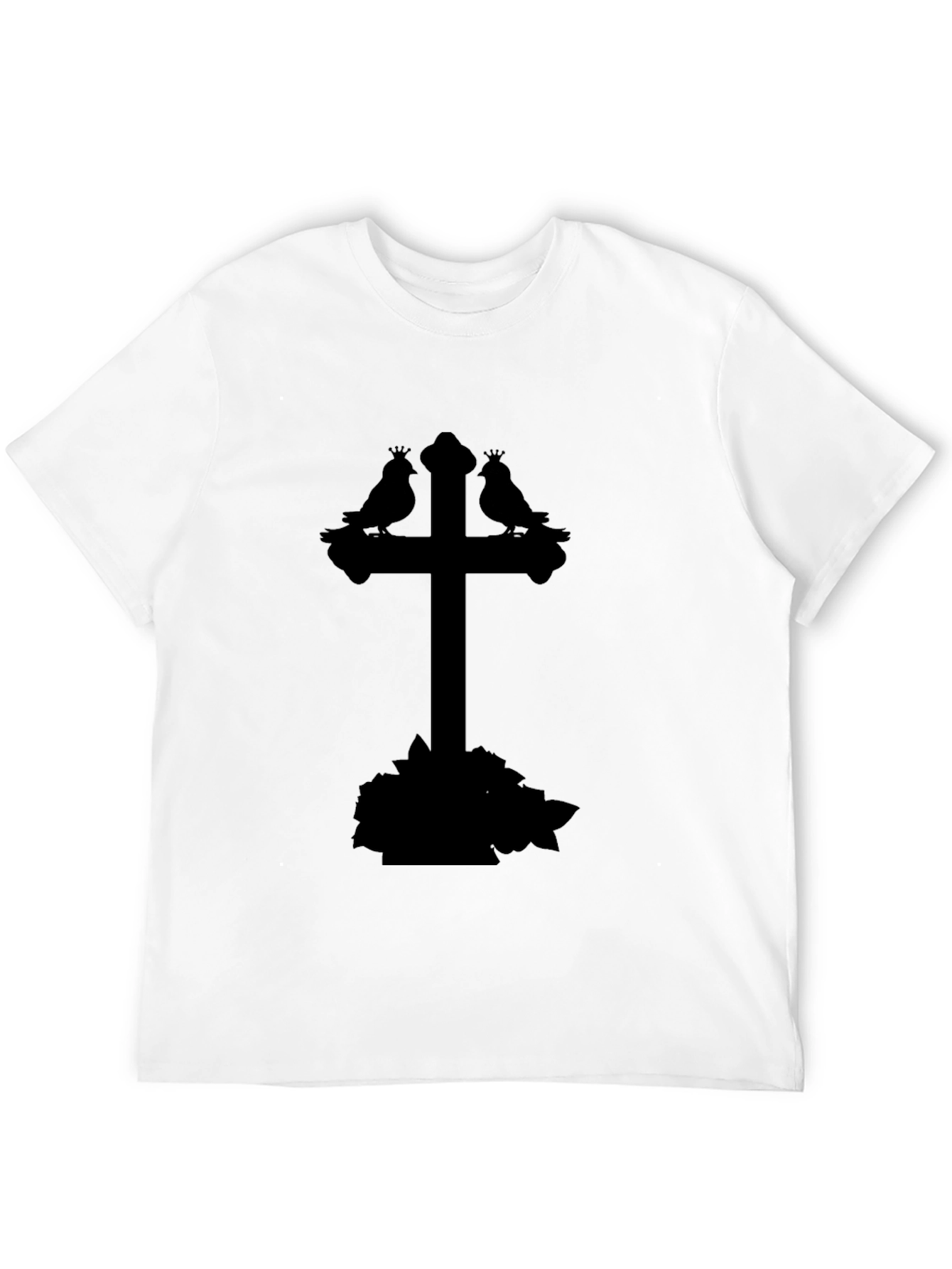 Gothic Bird Cross Tee - Stylish Unisex Black T-Shirt