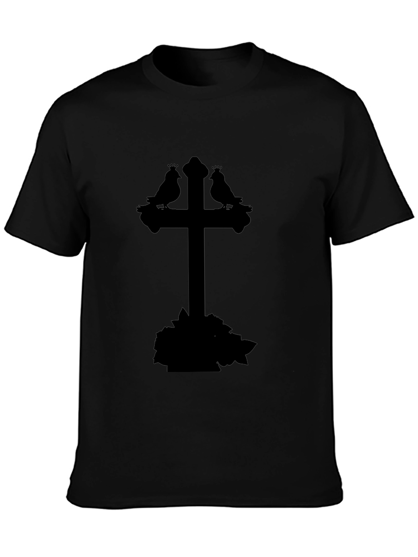 Gothic Bird Cross Tee - Stylish Unisex Black T-Shirt