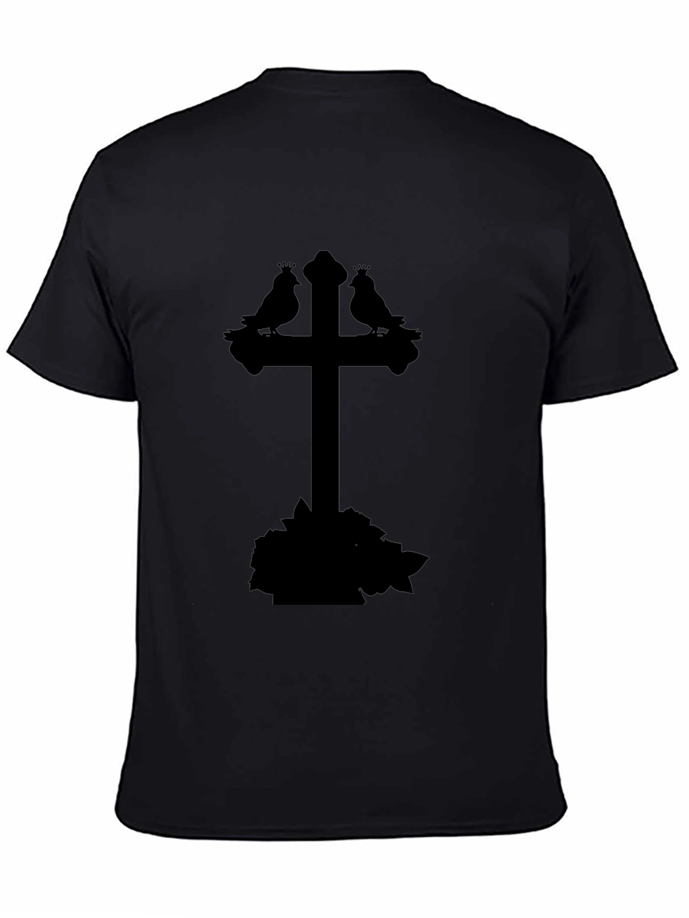 Gothic Bird Cross Tee - Stylish Unisex Black T-Shirt
