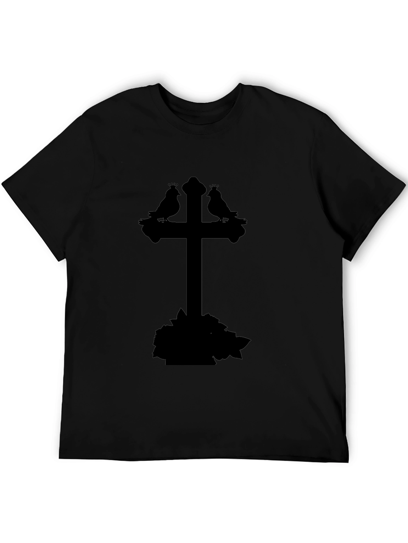 Gothic Bird Cross Tee - Stylish Unisex Black T-Shirt