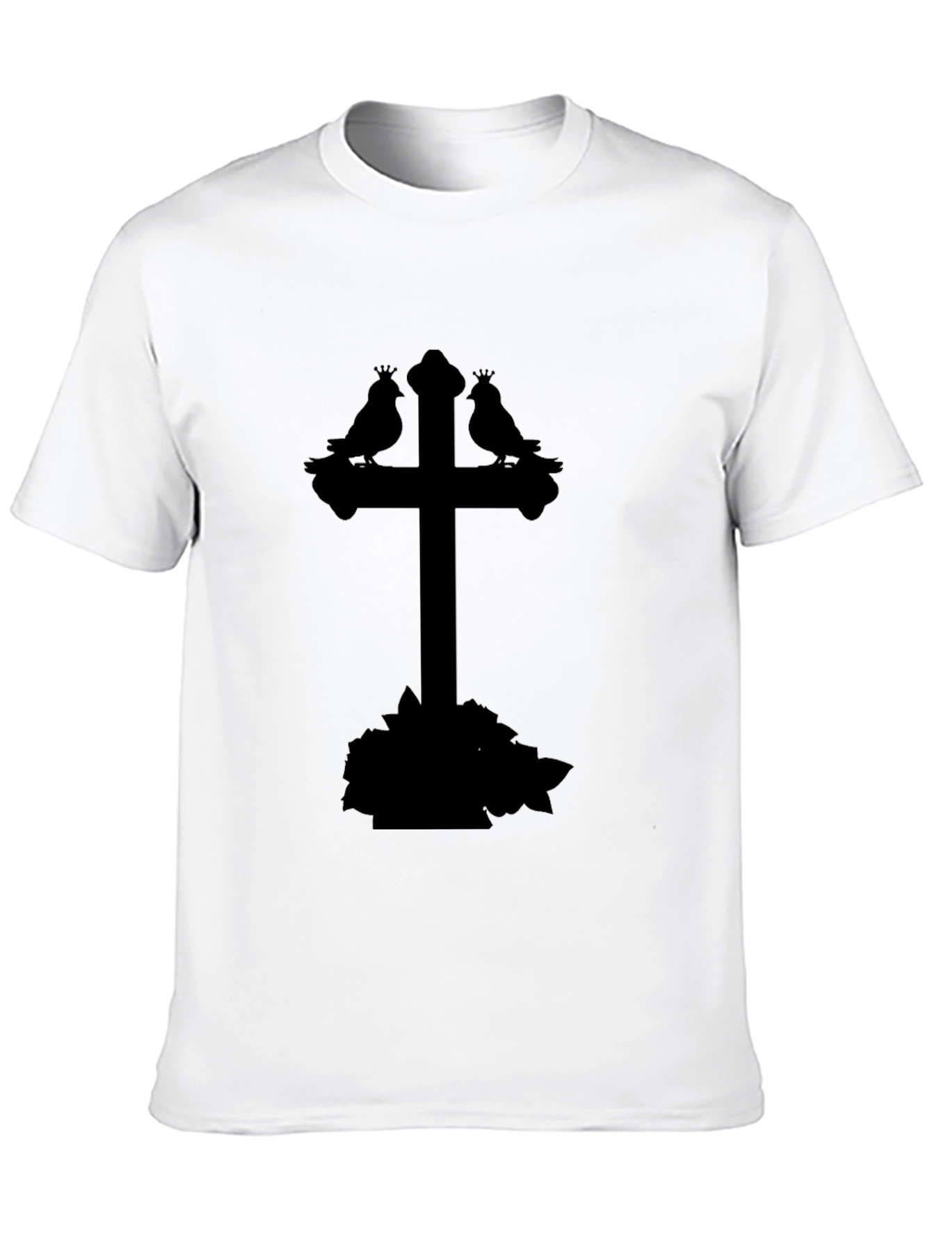 Gothic Bird Cross Tee - Stylish Unisex Black T-Shirt