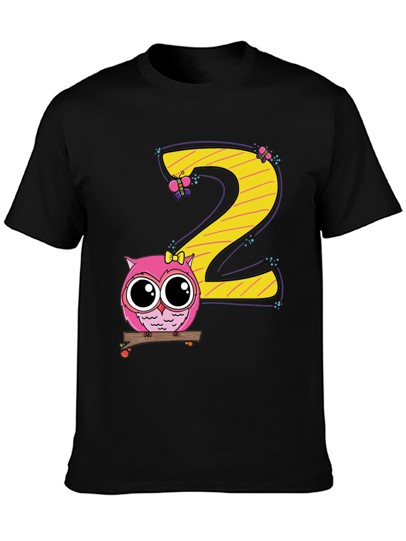 Cute Owl 2nd Birthday Black T-Shirt