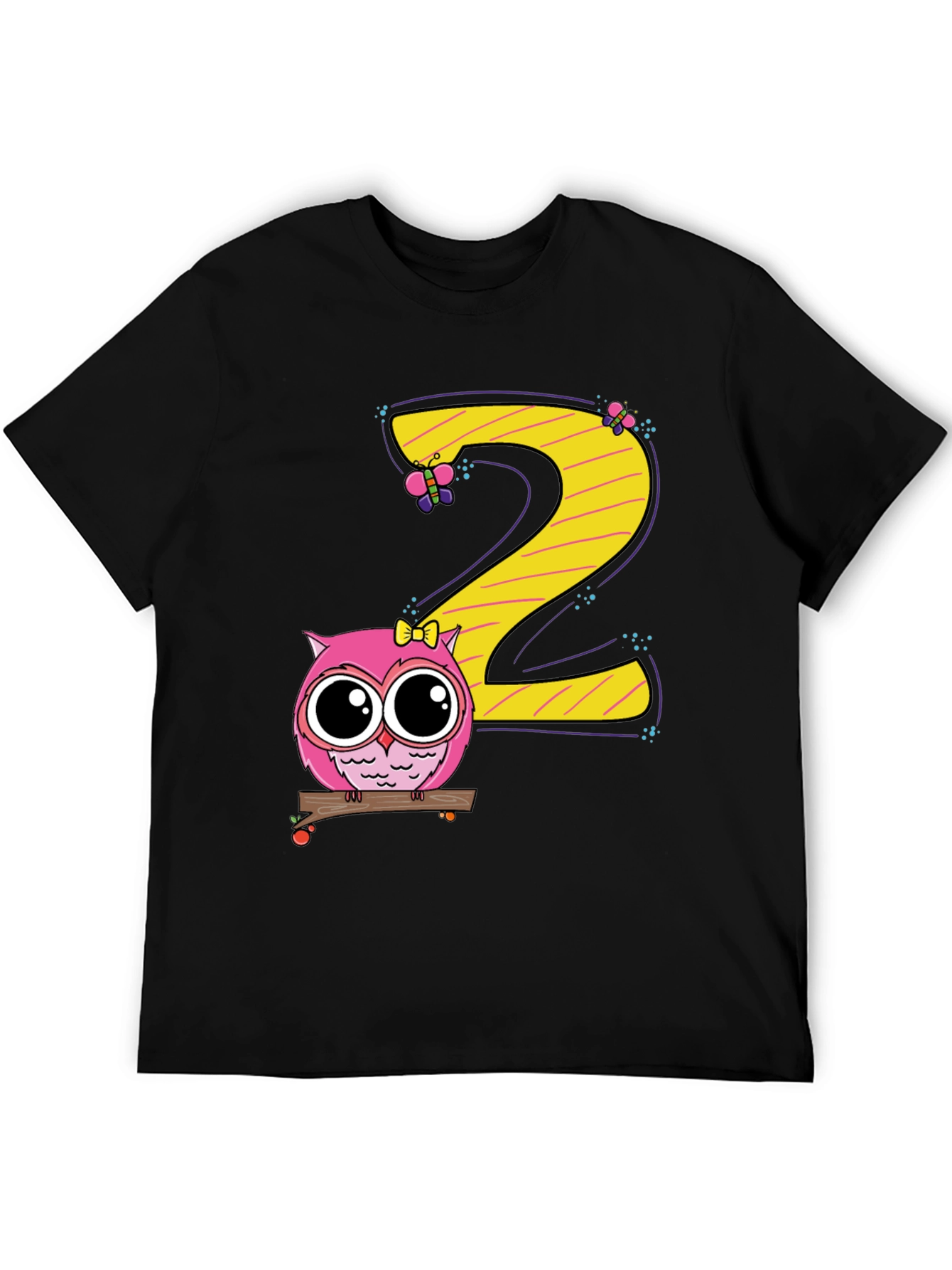 Cute Owl 2nd Birthday Black T-Shirt
