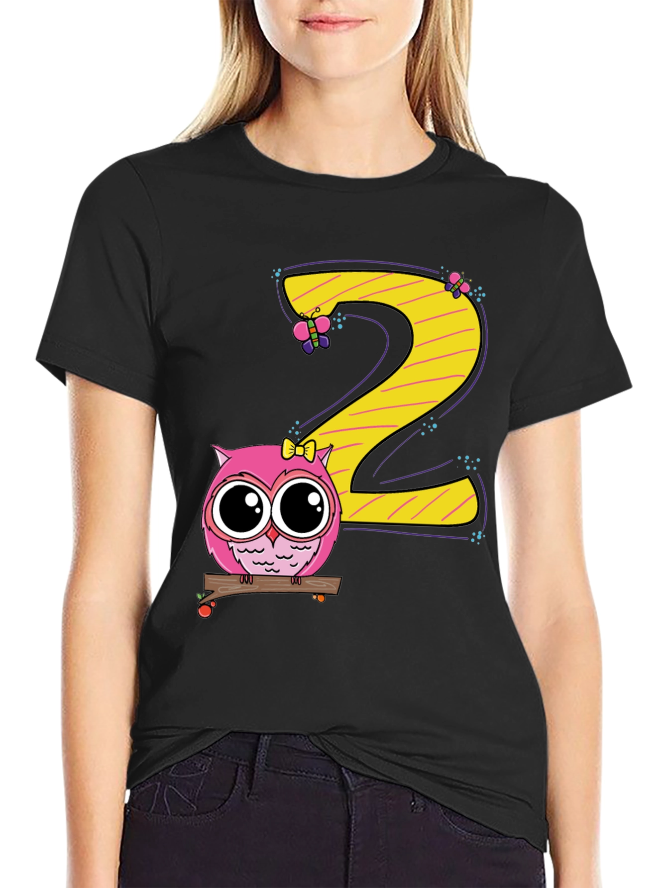 Cute Owl 2nd Birthday Black T-Shirt