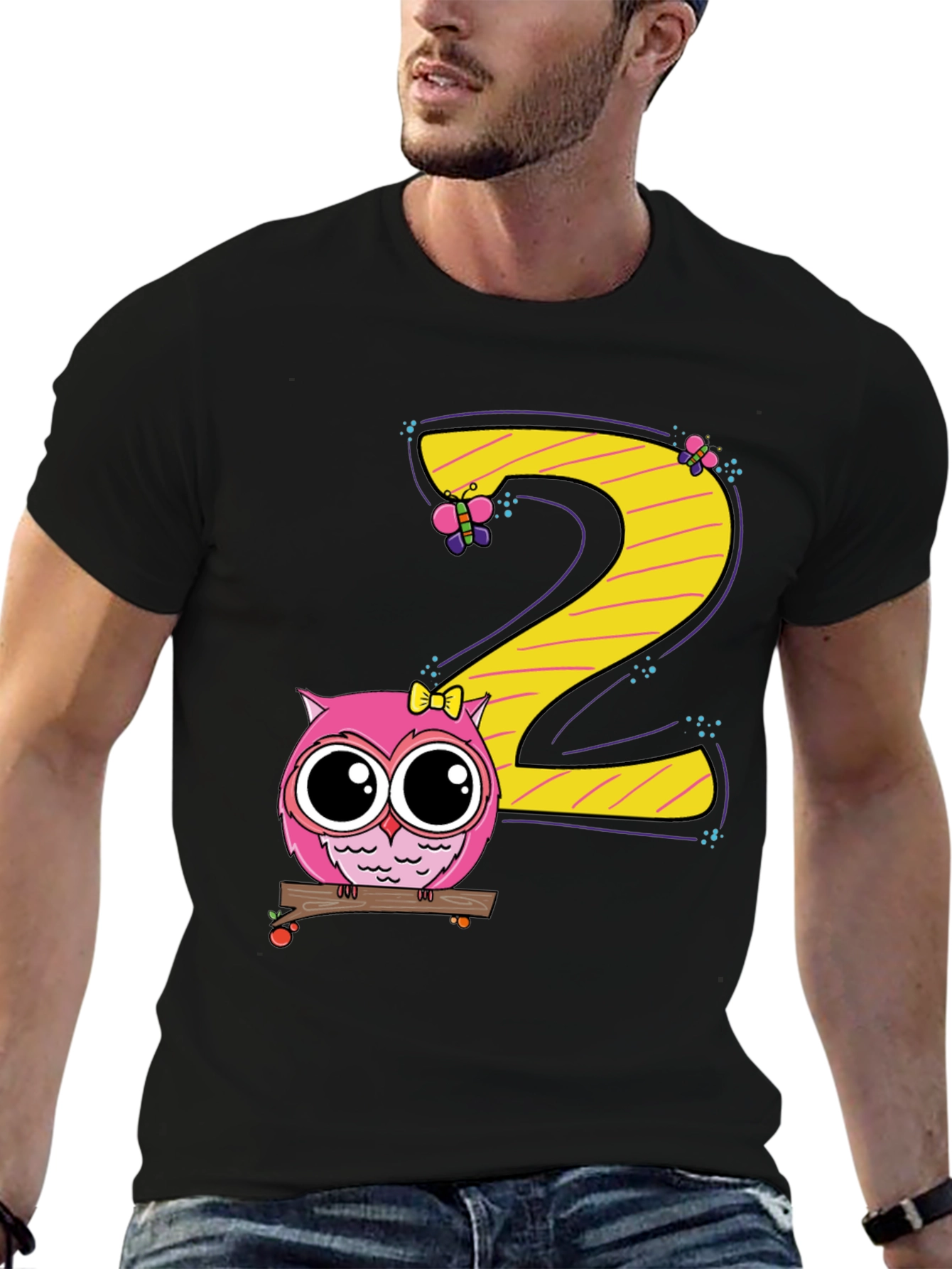 Cute Owl 2nd Birthday Black T-Shirt