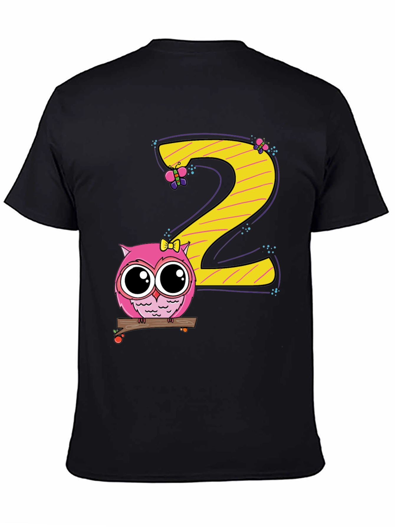 Cute Owl 2nd Birthday Black T-Shirt