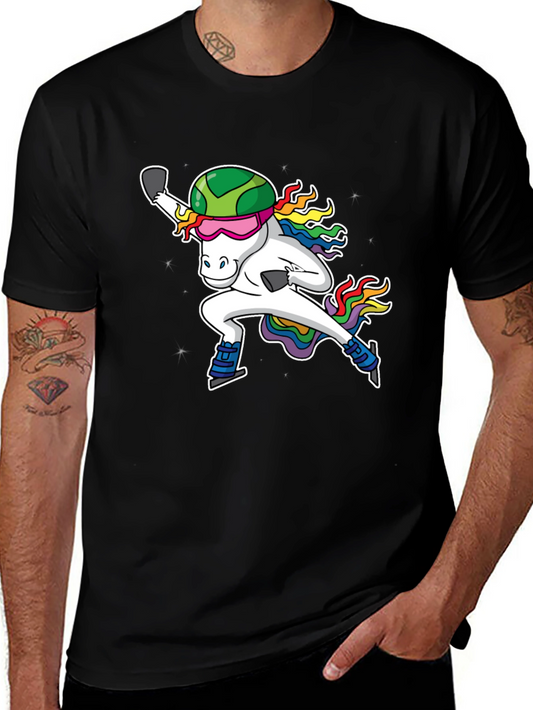 Unicorn Ice Skater Graphic Tee - Black Cotton T-Shirt