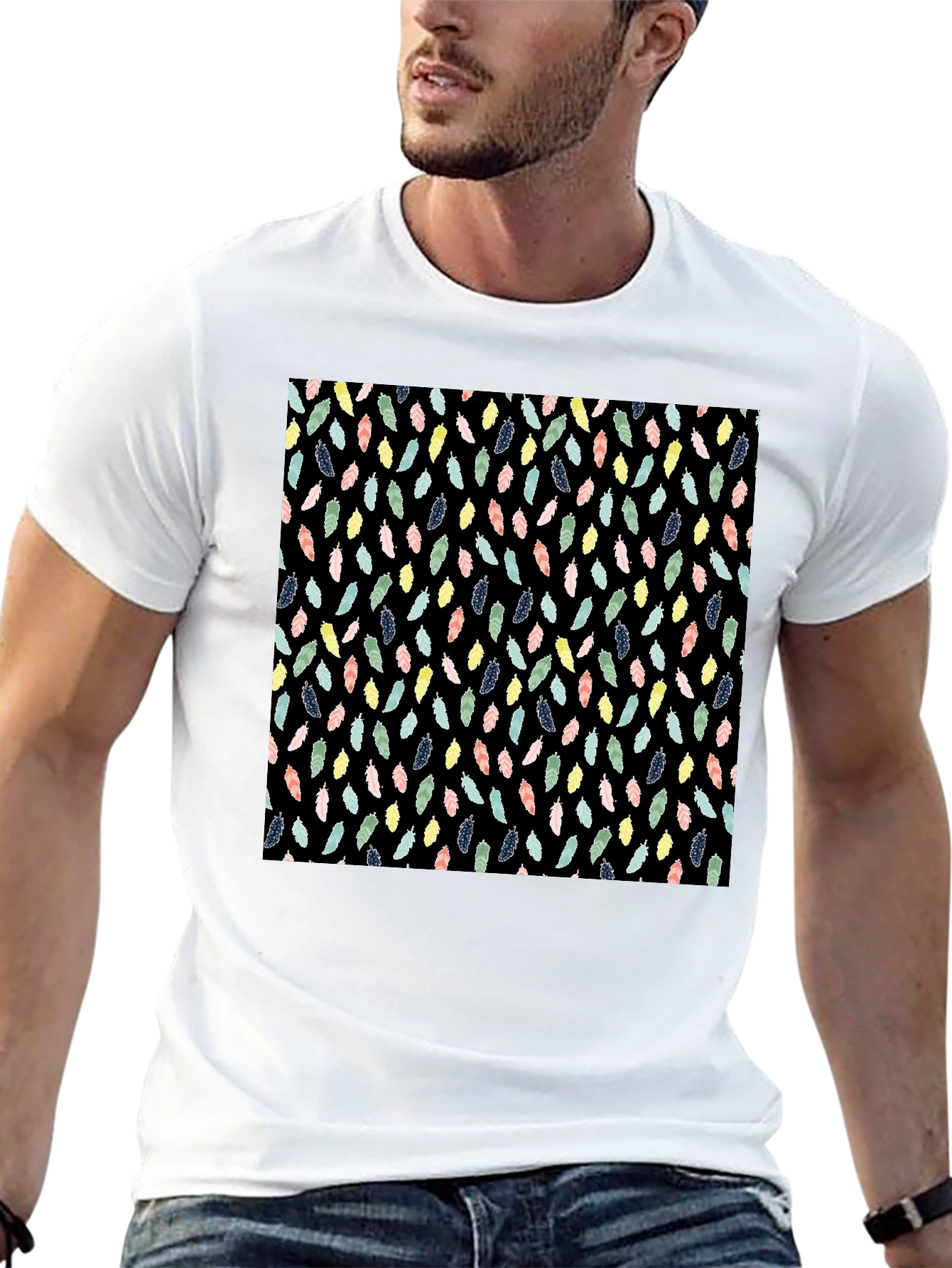 Feather Pattern Black T-Shirt