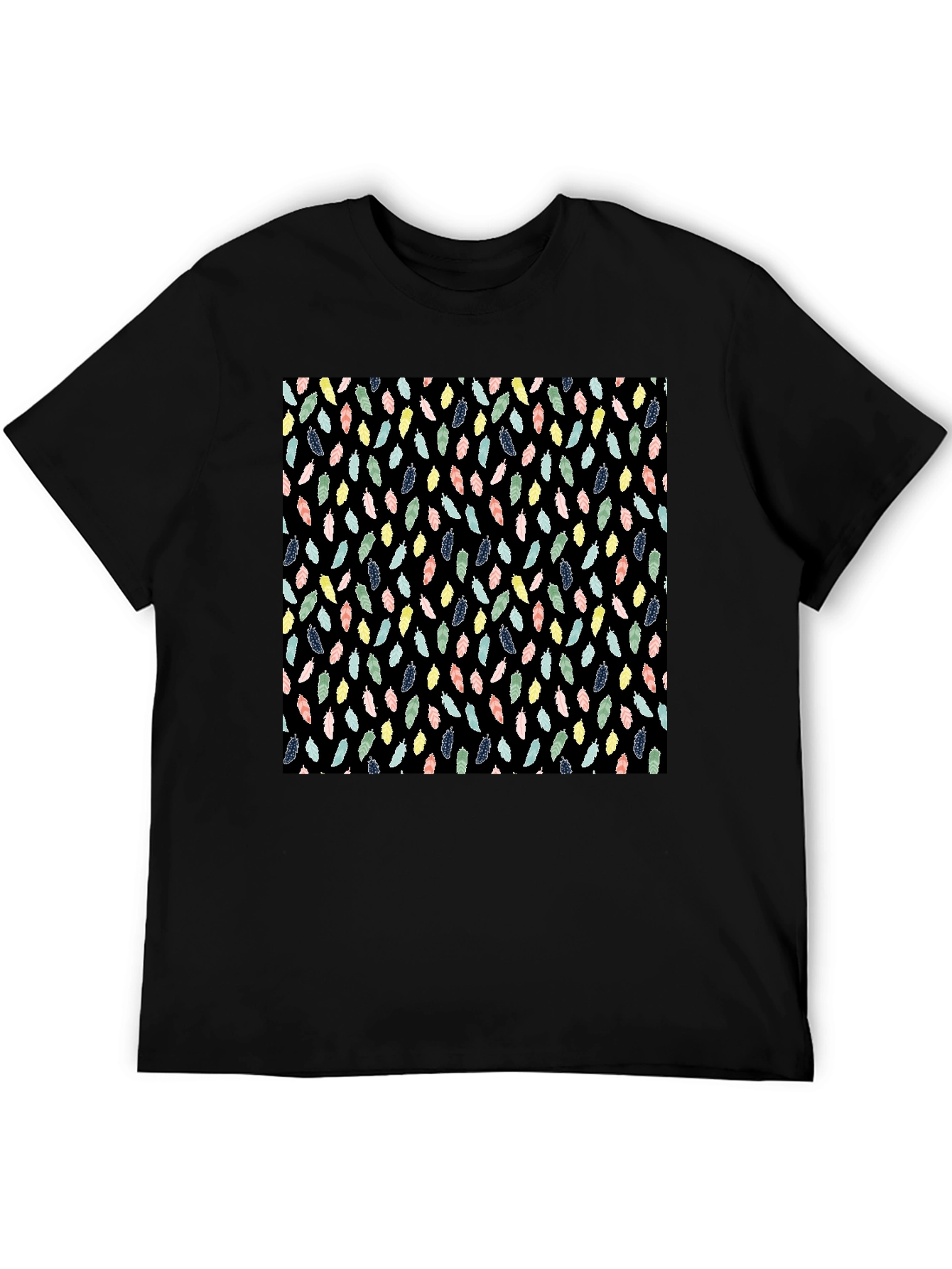 Feather Pattern Black T-Shirt