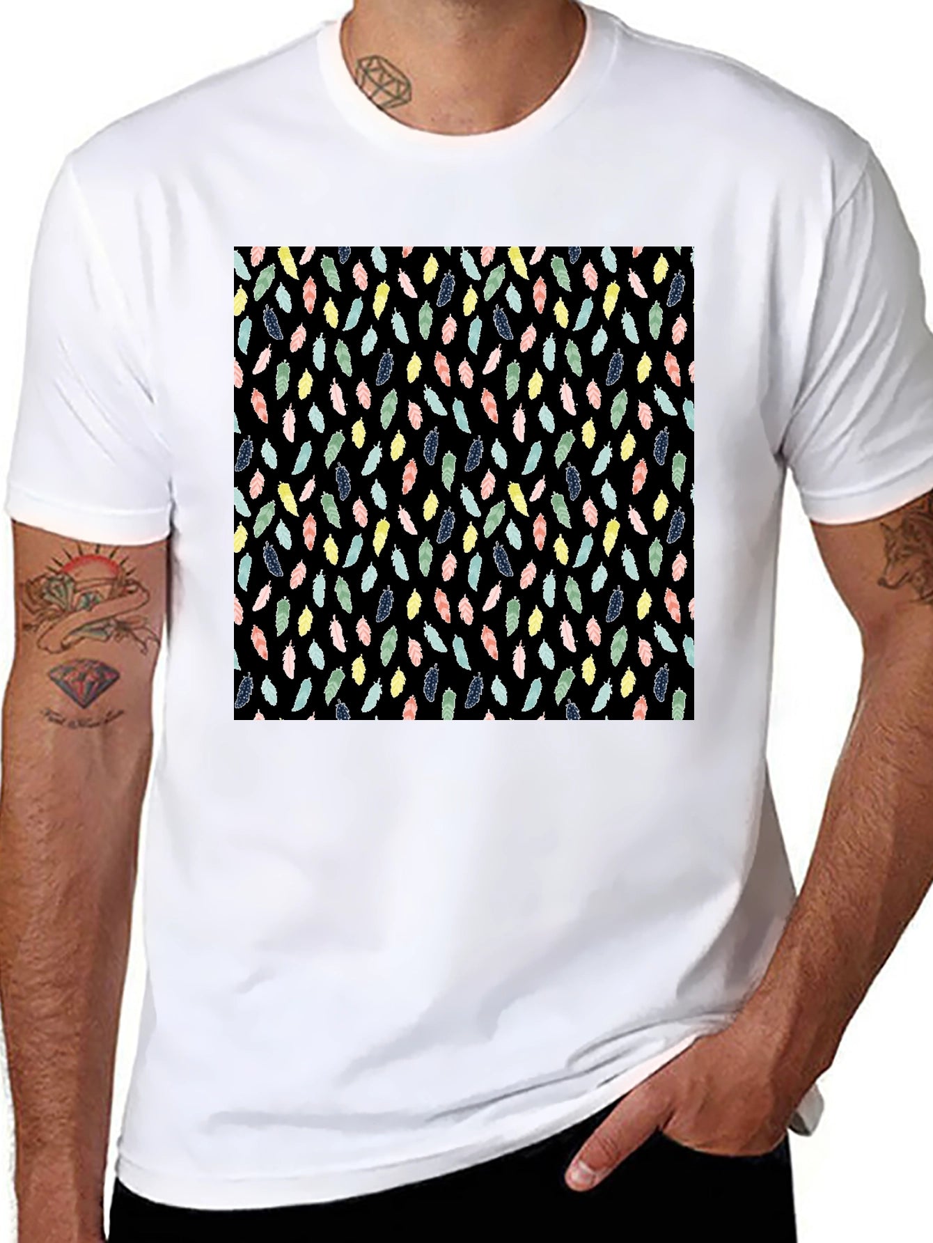 Feather Pattern Black T-Shirt