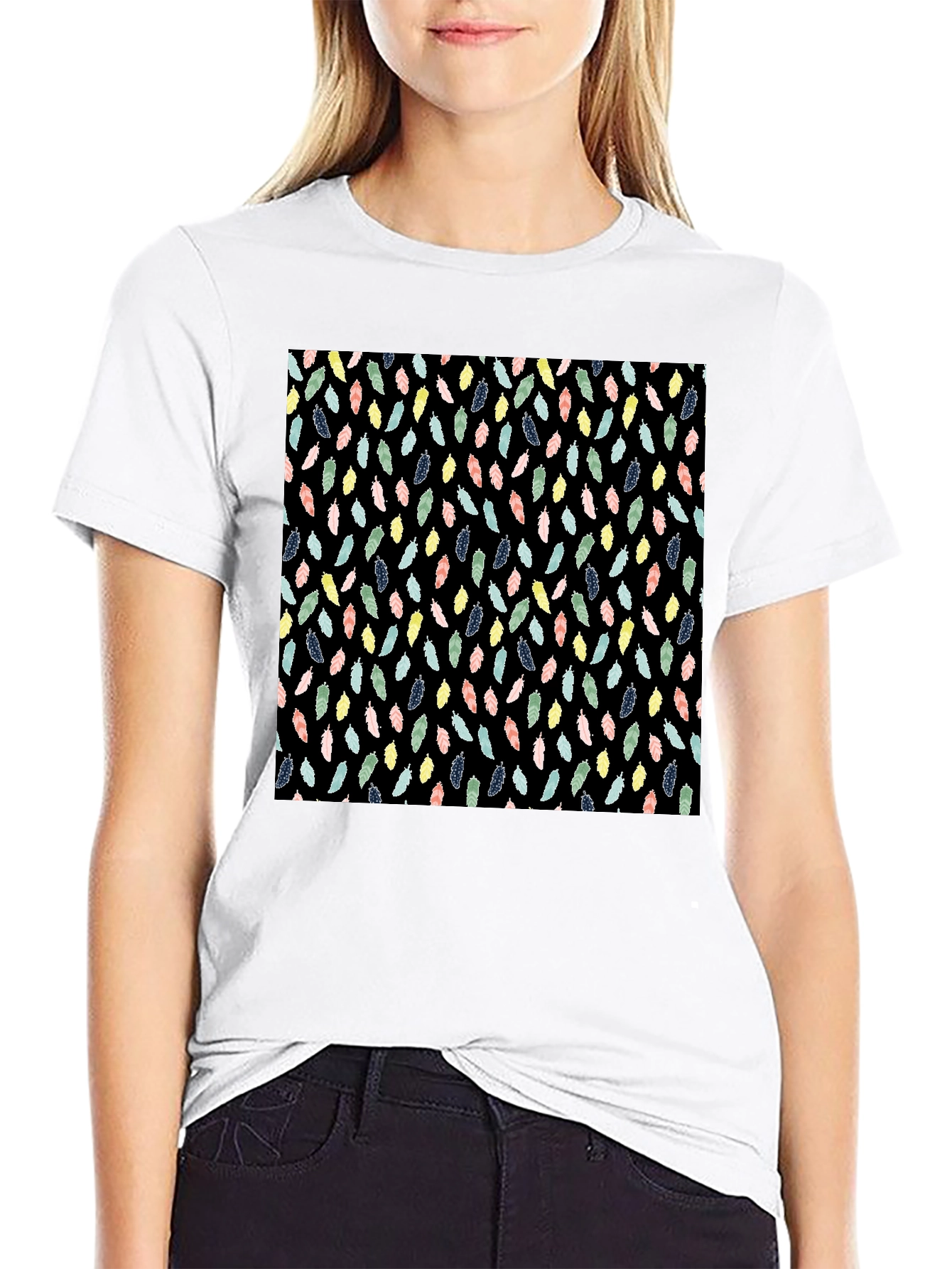 Feather Pattern Black T-Shirt