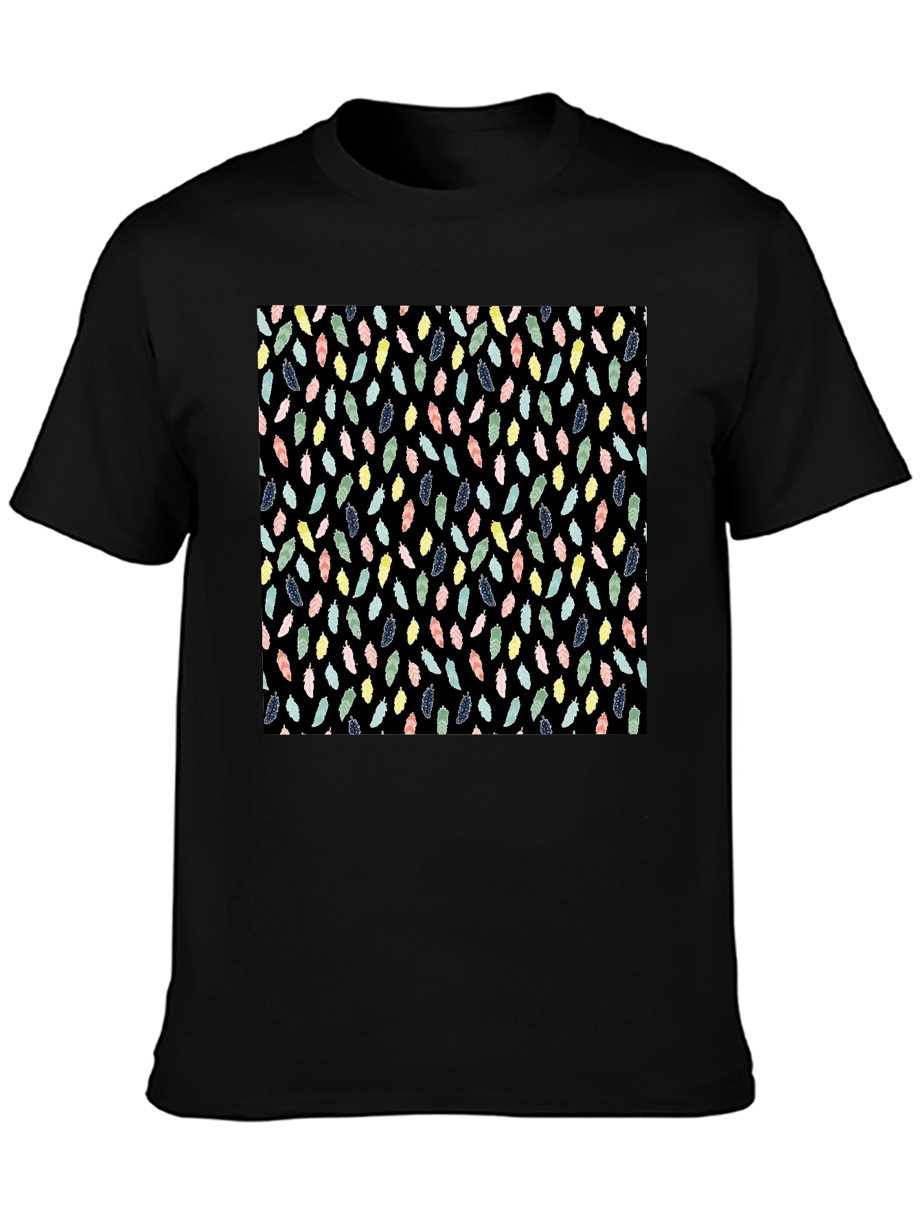 Feather Pattern Black T-Shirt
