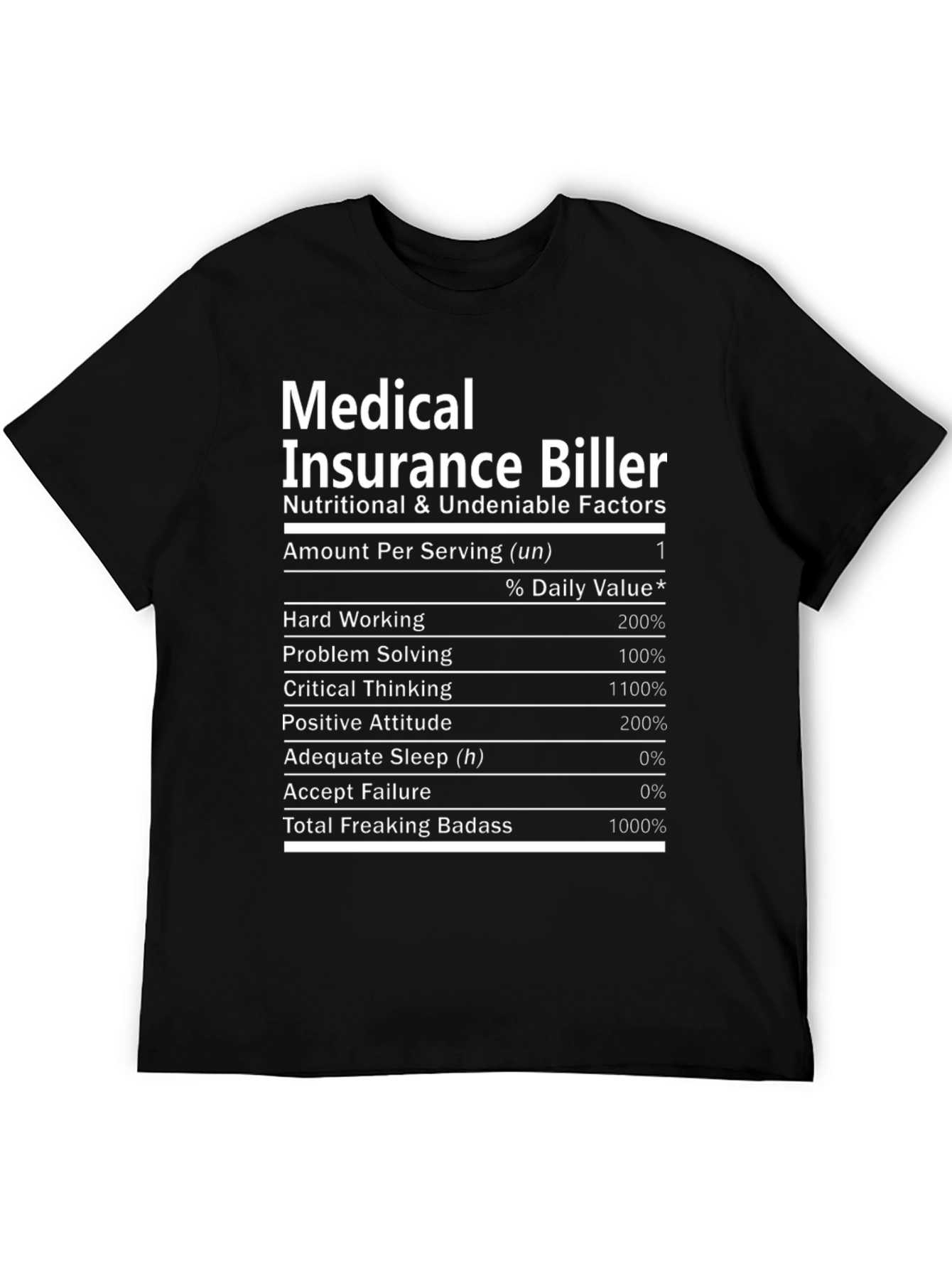 Medical Insurance Biller T-Shirt Nutrition Facts Funny