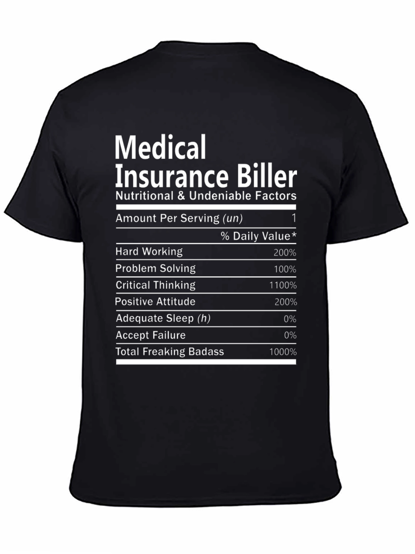 Medical Insurance Biller T-Shirt Nutrition Facts Funny