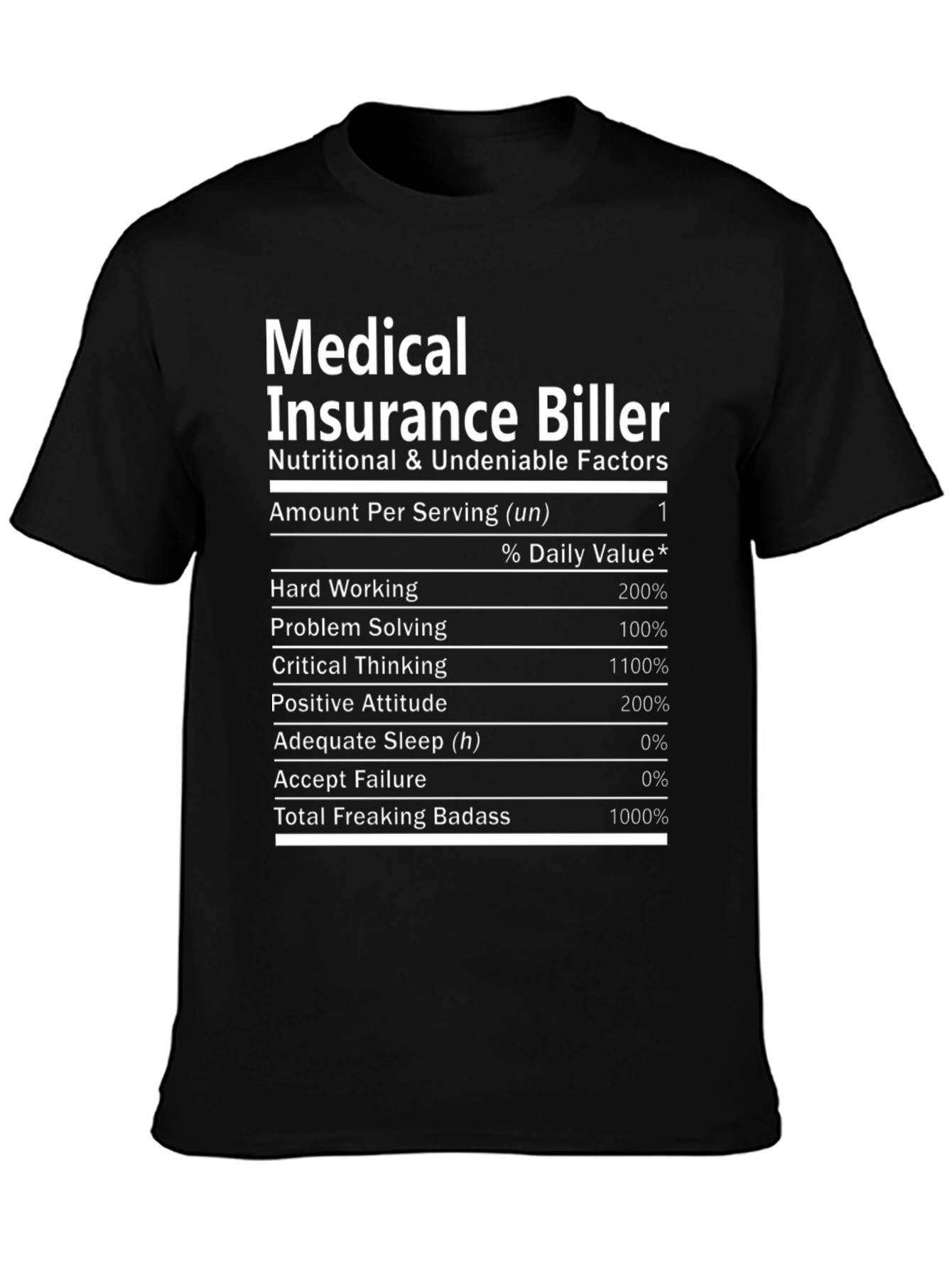 Medical Insurance Biller T-Shirt Nutrition Facts Funny