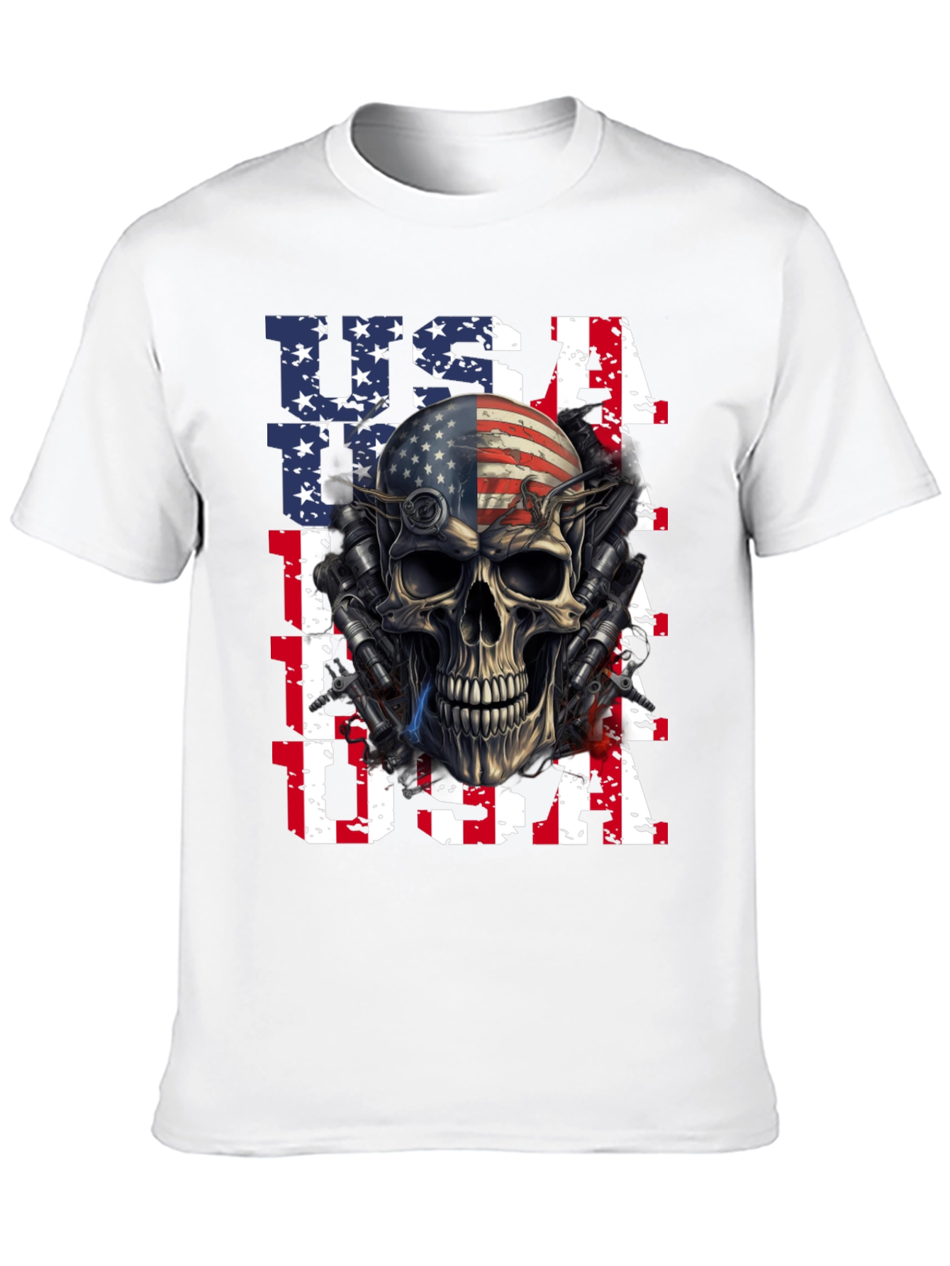 USA Flag Skull Graphic Print T-Shirt
