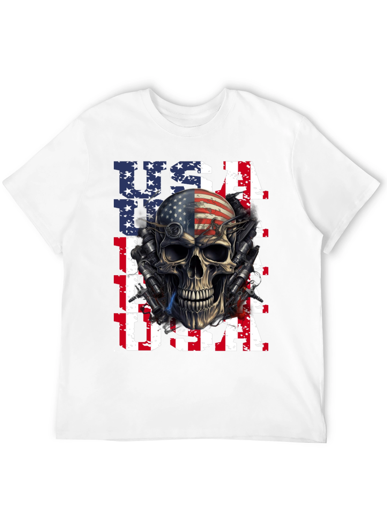 USA Flag Skull Graphic Print T-Shirt