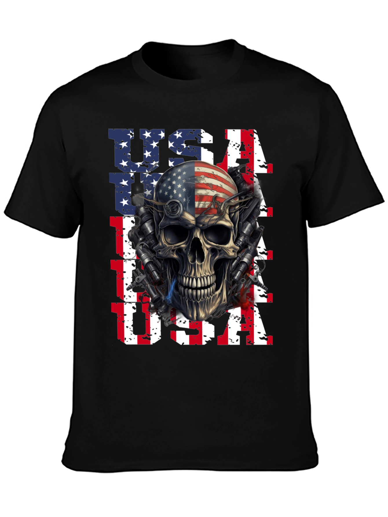 USA Flag Skull Graphic Print T-Shirt