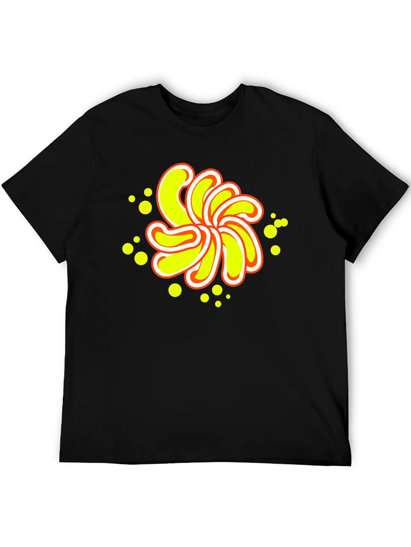 Abstract Yellow Flower Graphic Black T-Shirt