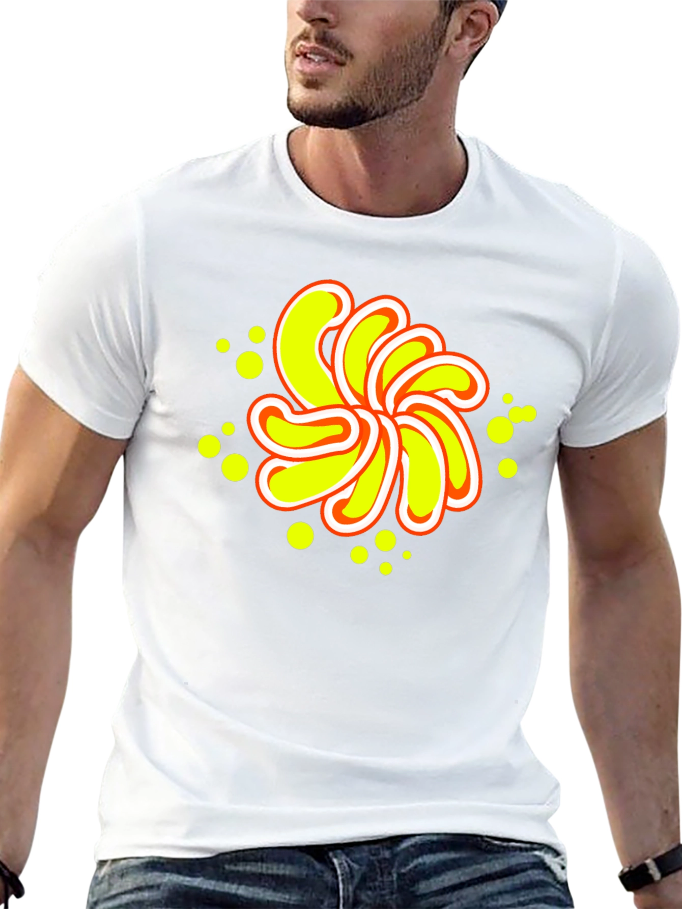 Abstract Yellow Flower Graphic Black T-Shirt