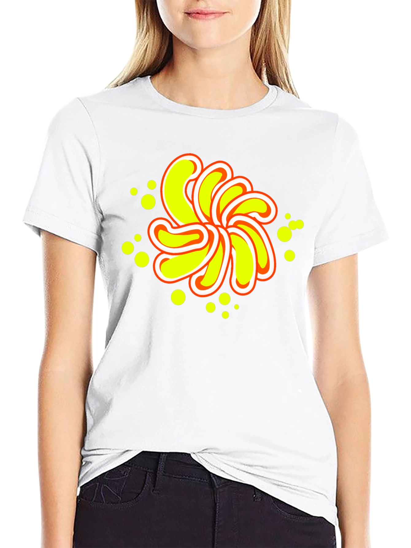Abstract Yellow Flower Graphic Black T-Shirt